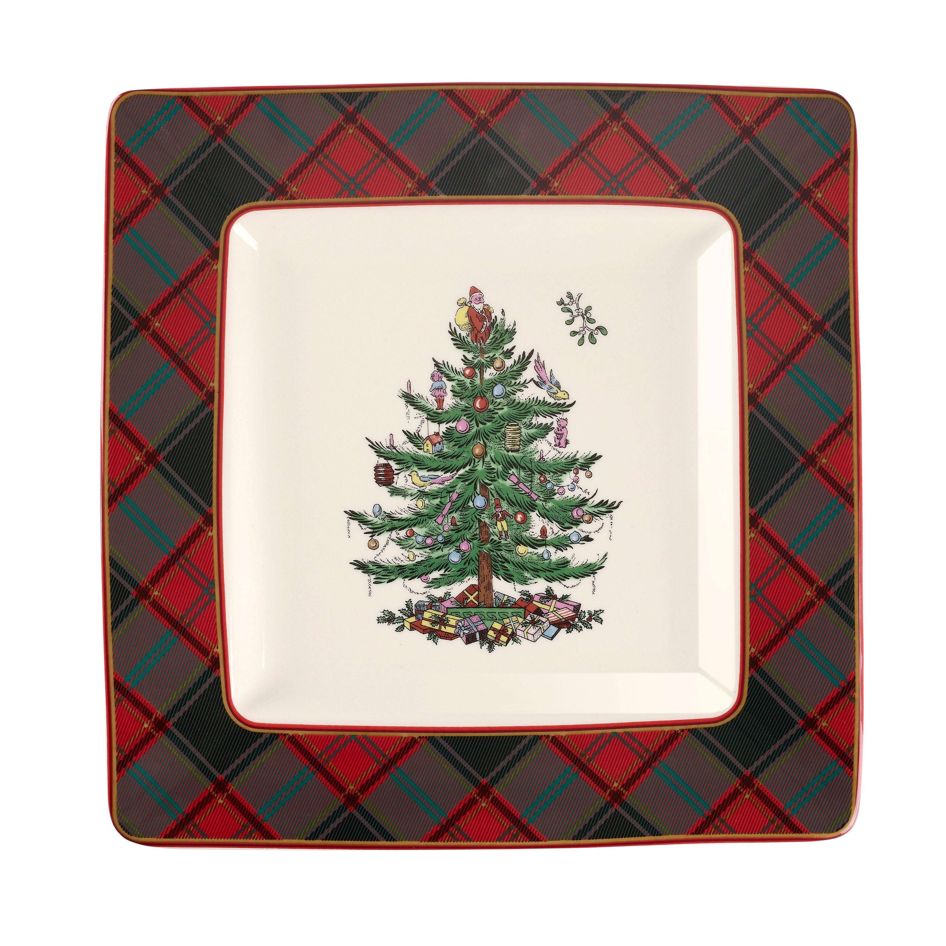  Spode Christmas Tree Tartan Square Platter - White - Bonton