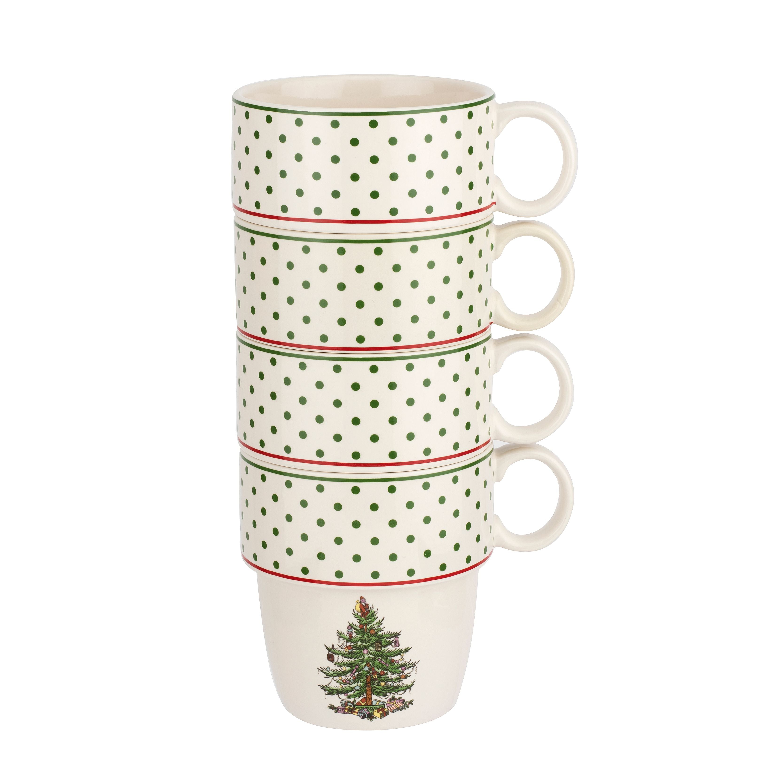  Spode Christmas Tree Polka Dot Stackable Mug Set of 4 - White - Bonton