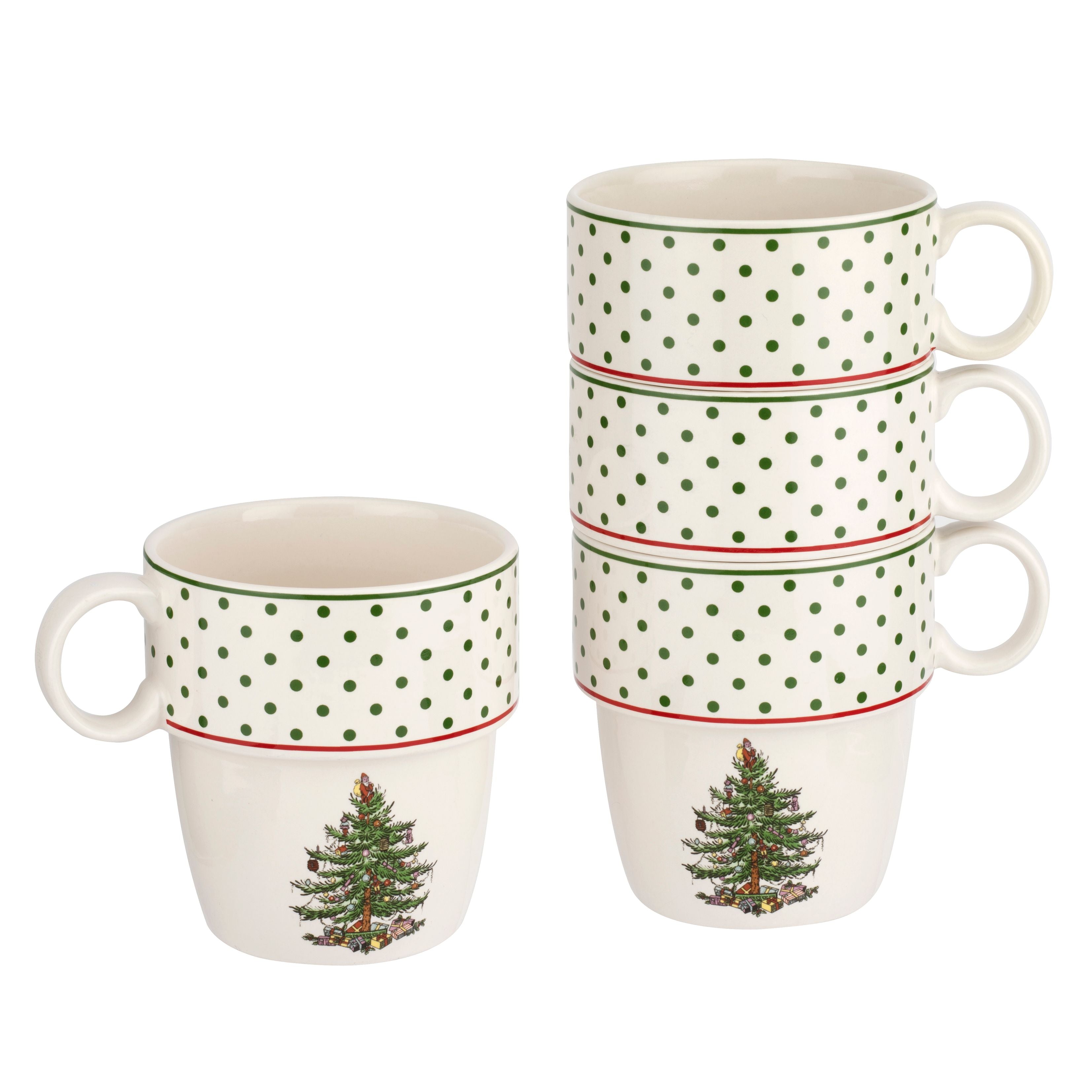  Spode Christmas Tree Polka Dot Stackable Mug Set of 4 - White - Bonton