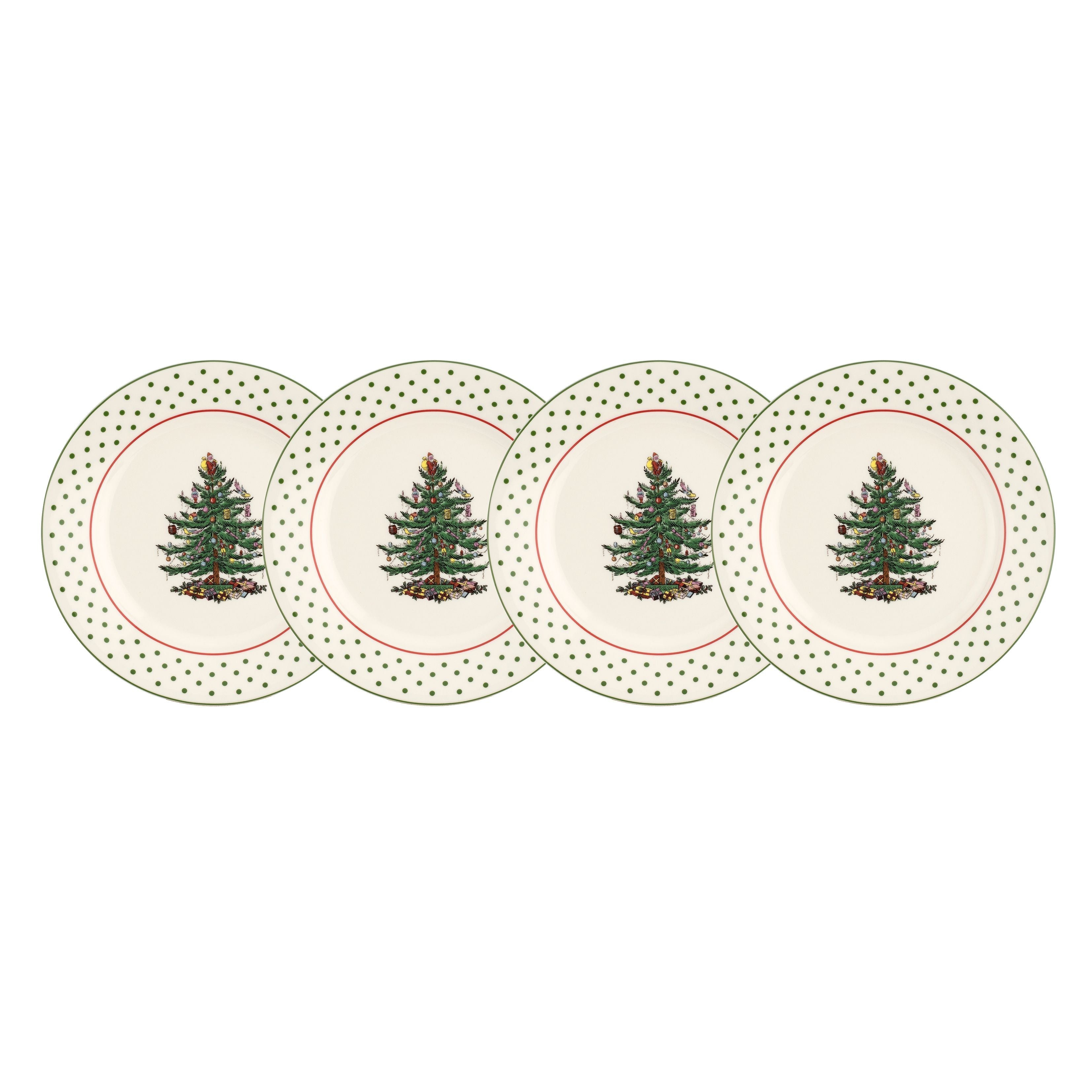  Spode Christmas Tree Polka Dot Dessert Plate Set of 4 - White - Bonton