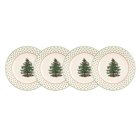 Christmas Tree Polka Dot Dessert Plate Set of 4