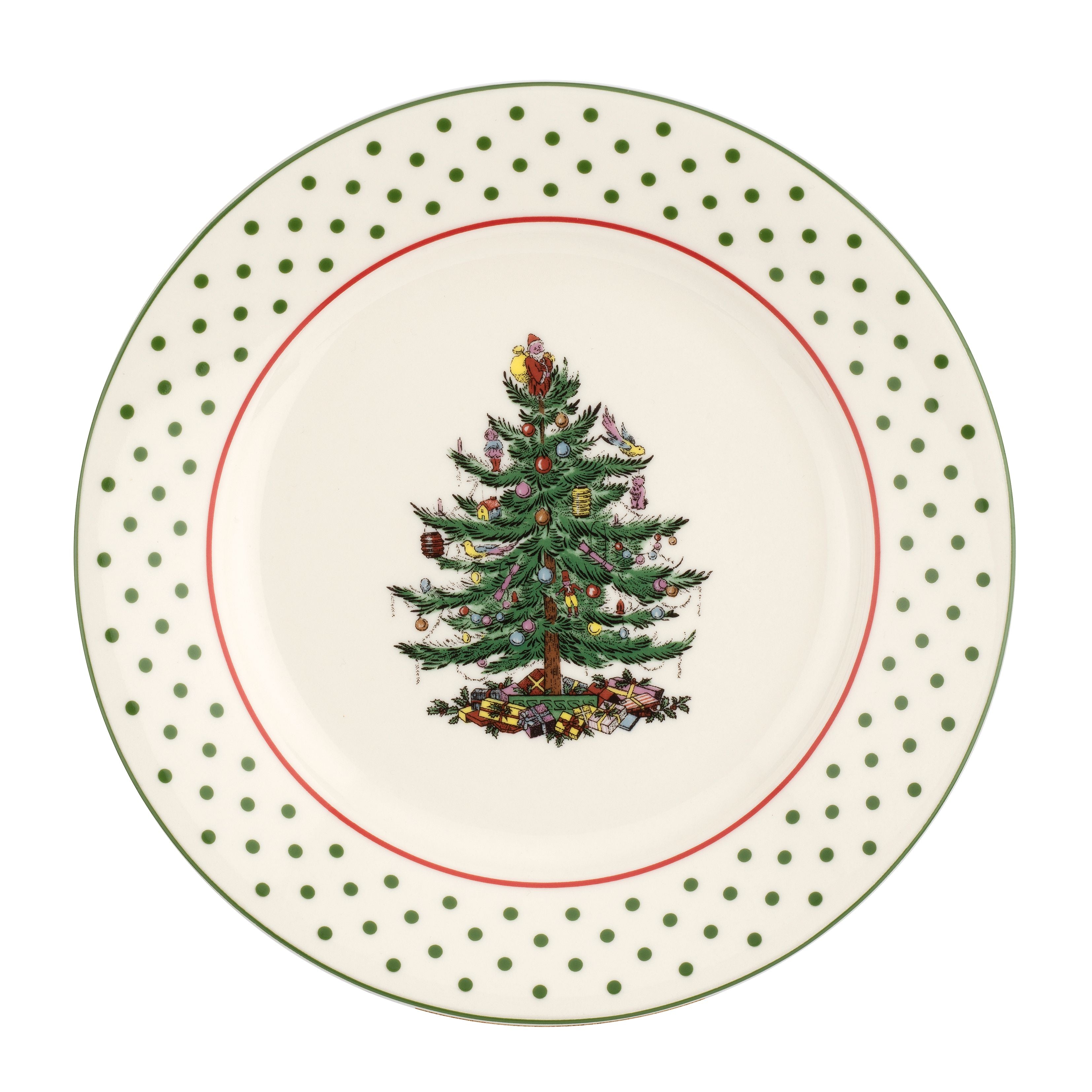  Spode Christmas Tree Polka Dot Dessert Plate Set of 4 - White - Bonton