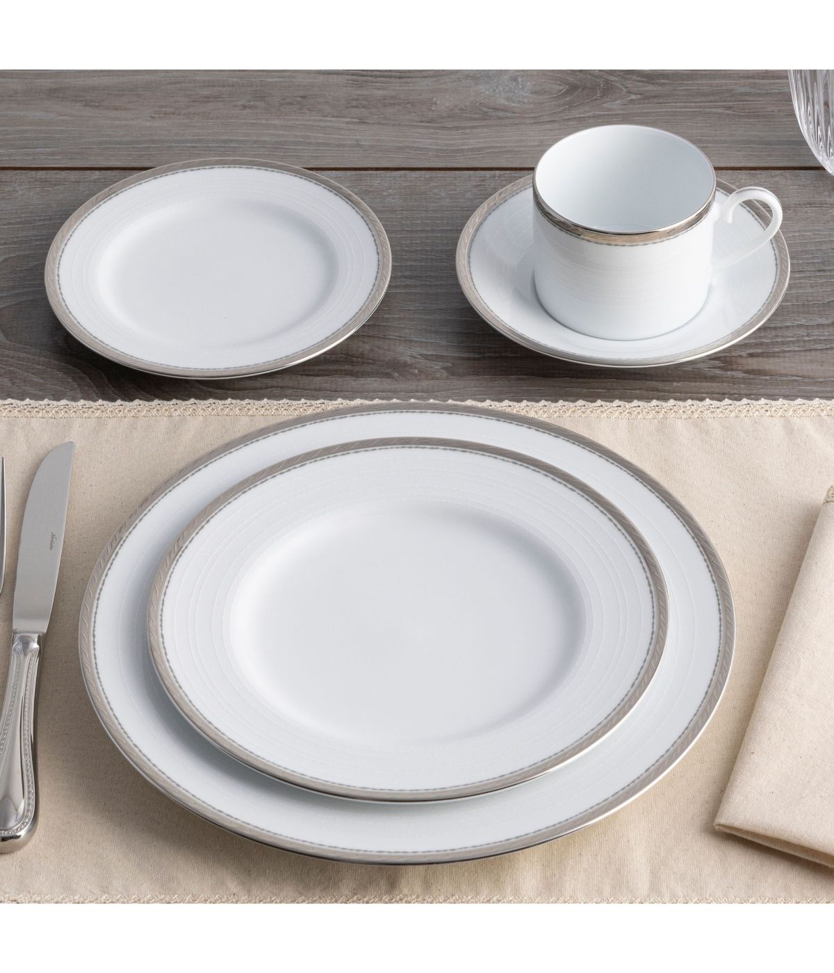  Noritake Whiteridge Platinum 5 Piece Place Setting - White - Bonton