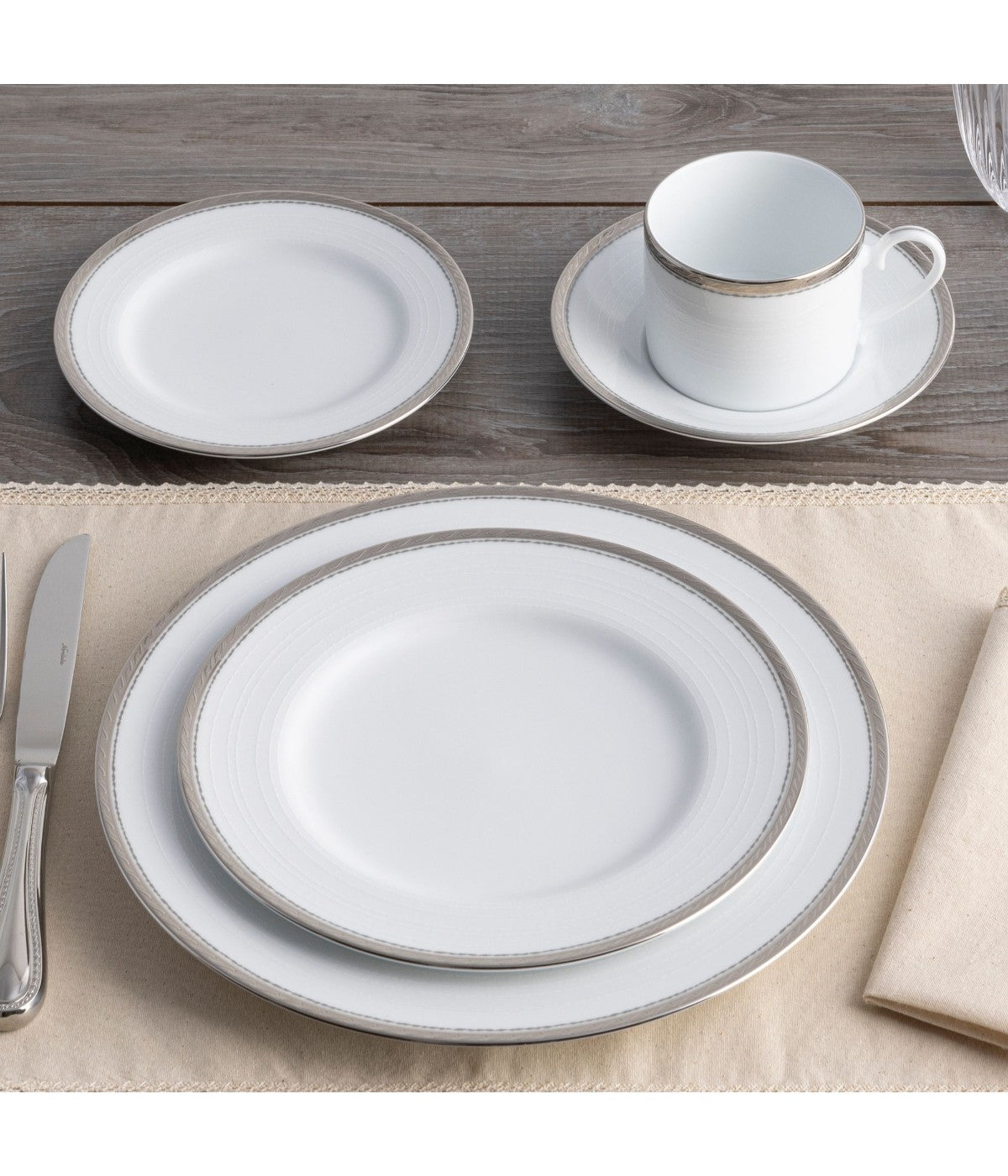  Noritake Whiteridge Platinum Set of 4 Dinner Plates - White - Bonton