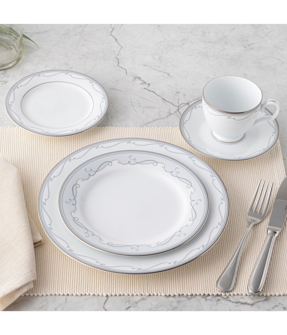  Noritake Satin Flourish 5 Piece Place Setting - White - Bonton