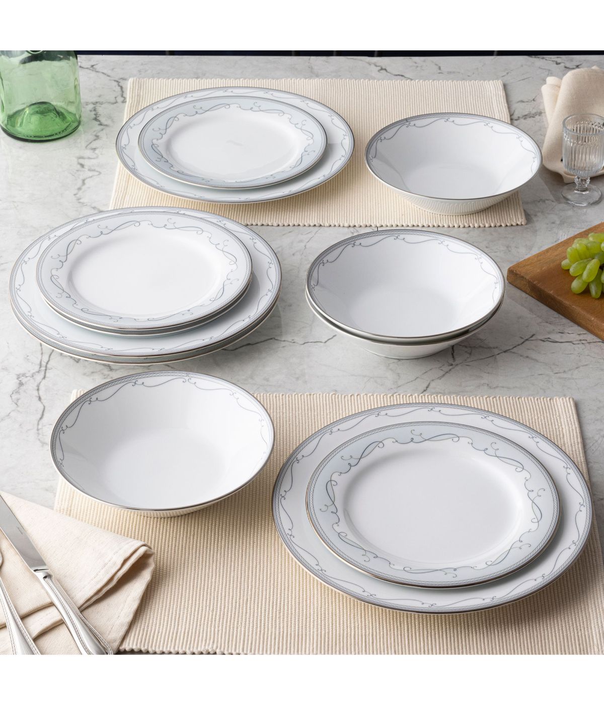  Noritake Satin Flourish 12 Piece Set, Service for 4 - White - Bonton