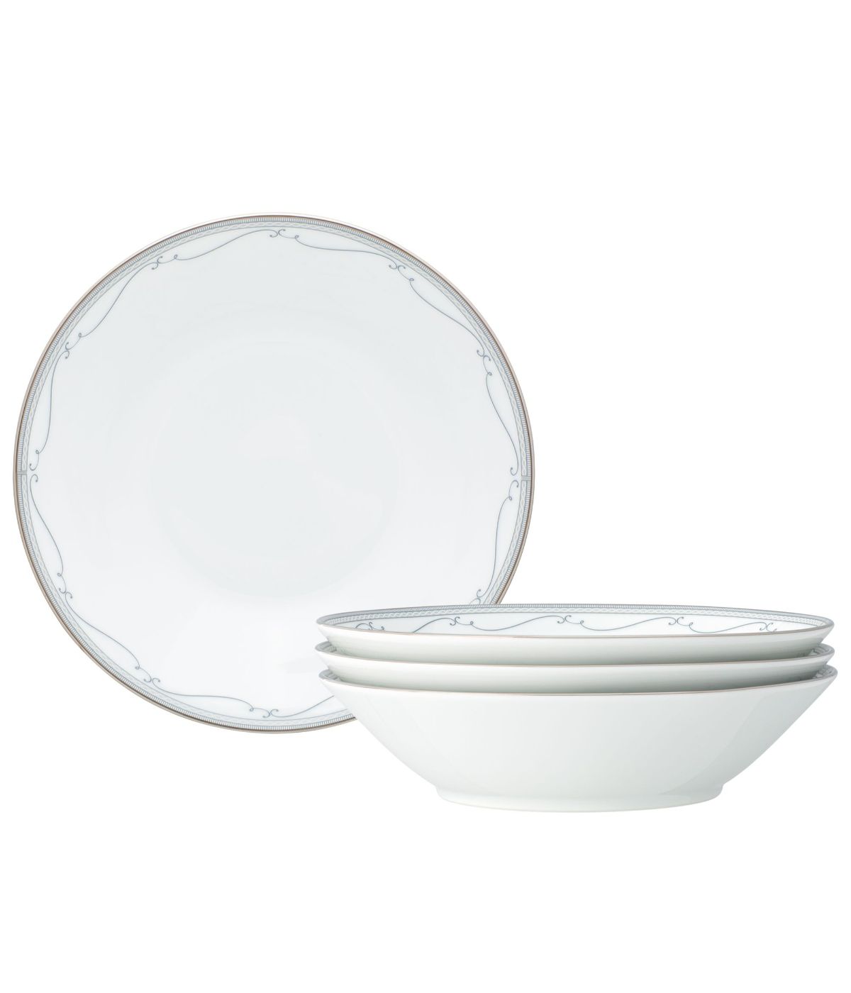  Noritake Satin Flourish Set of 4 Soup Bowls - White - Bonton