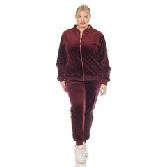 Plus Size 2-Piece Velour With Faux Leather Stripe