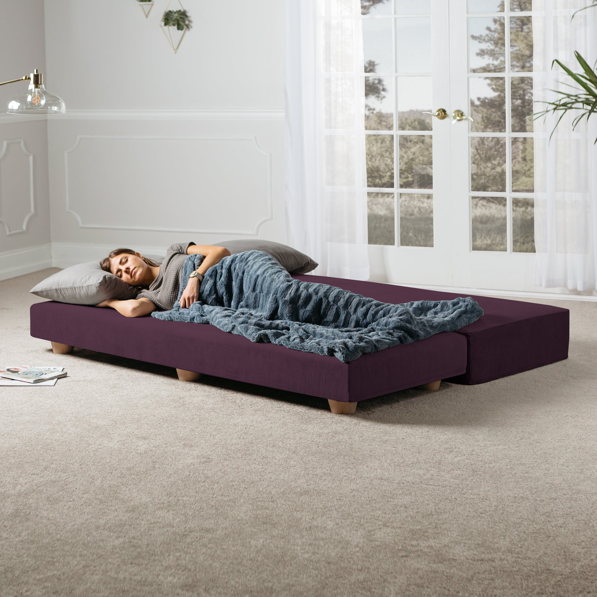  Jaxx Alon Daybed / Fold-Out Queen-Size Mattress - Velvet Twill - Pinot - Bonton