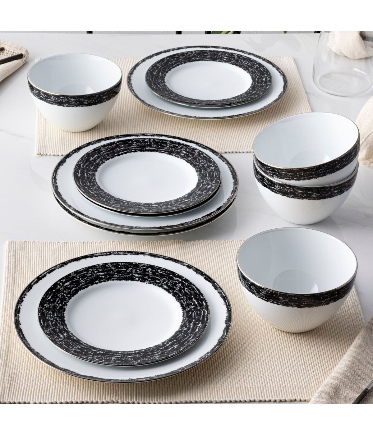  Noritake Rill 12 Piece Set, Service for 4 - Black - Bonton