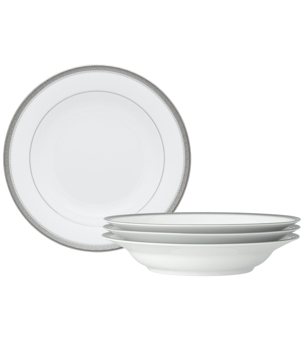  Noritake Charlotta Platinum Set Of 4 Rim Soup Bowls - White - Bonton