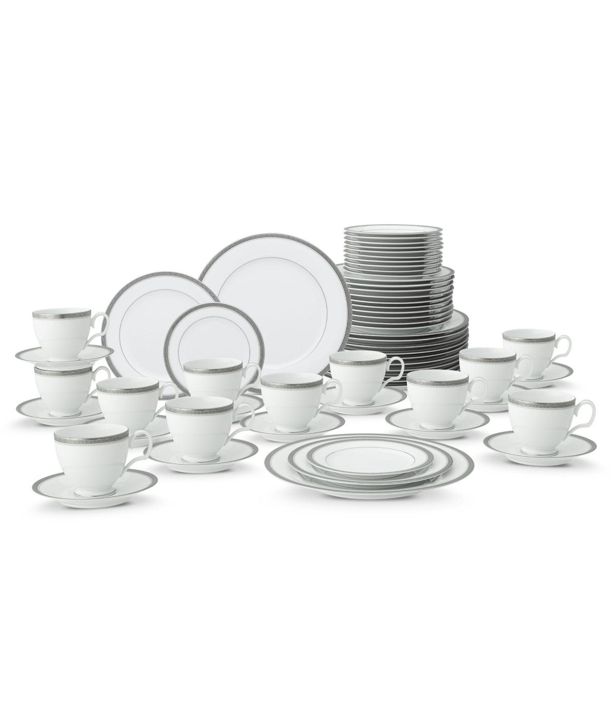  Noritake Charlotta Platinum 60-Piece Set - White - Bonton