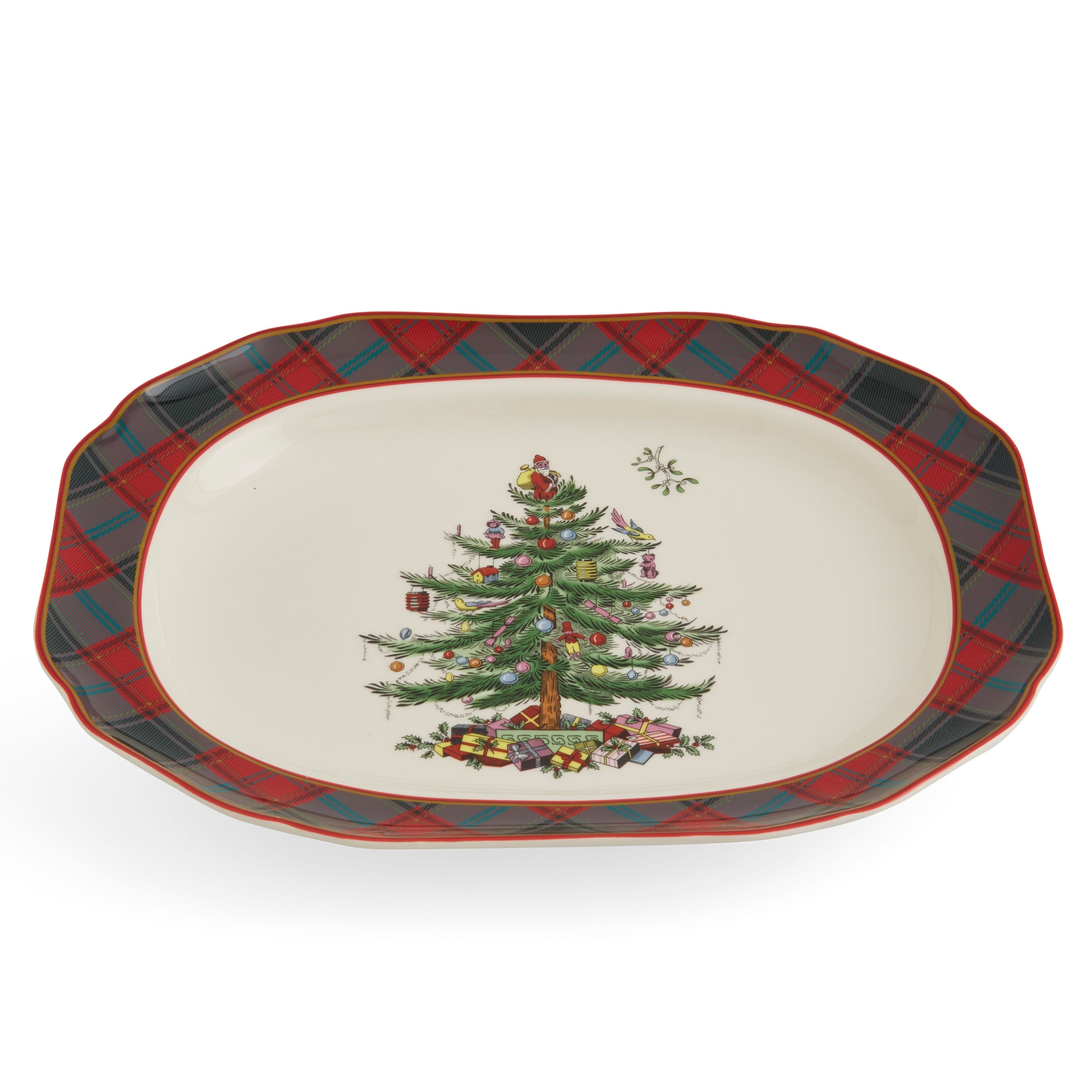  Spode Christmas Tree Tartan Rectangular Platter - White - Bonton