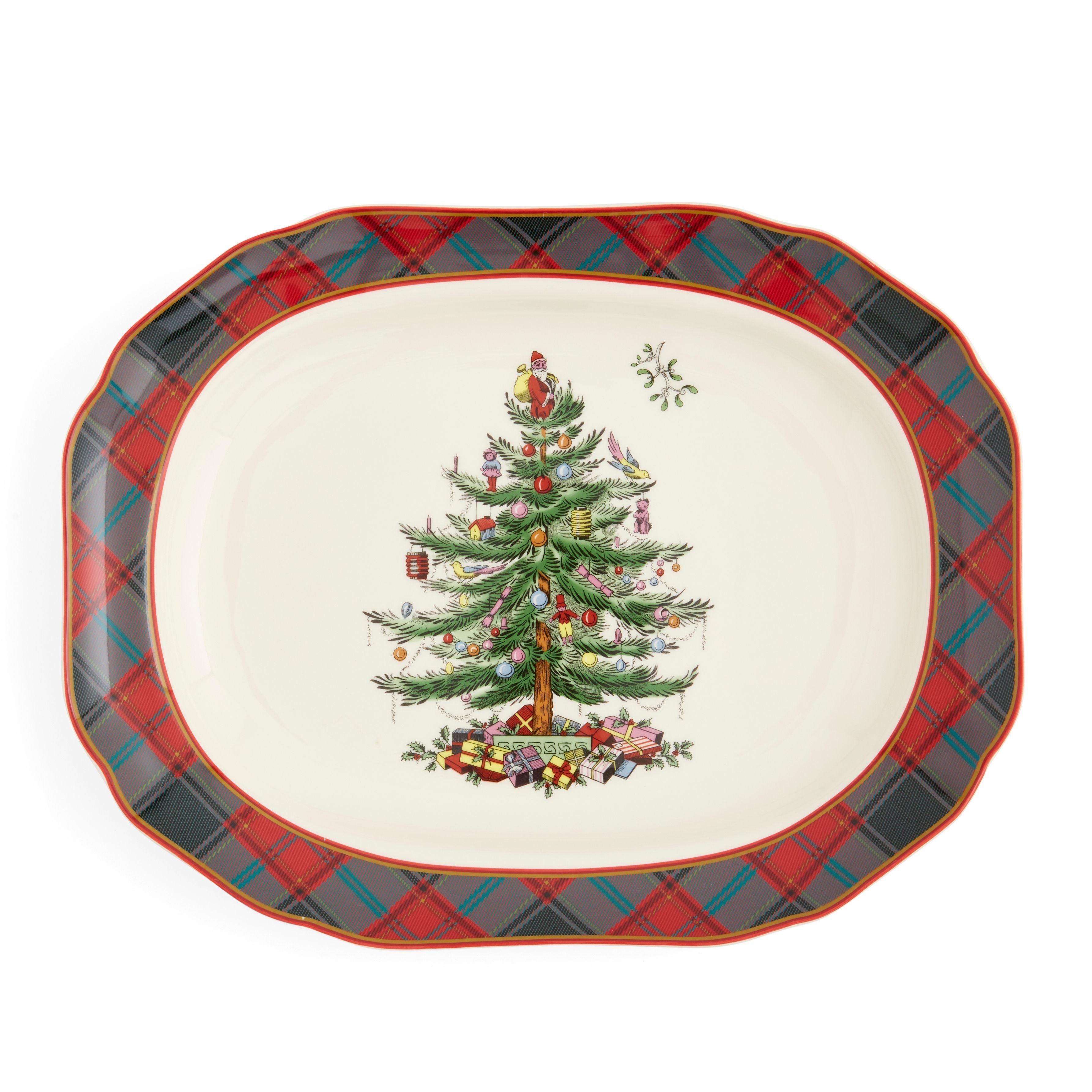  Spode Christmas Tree Tartan Rectangular Platter - White - Bonton