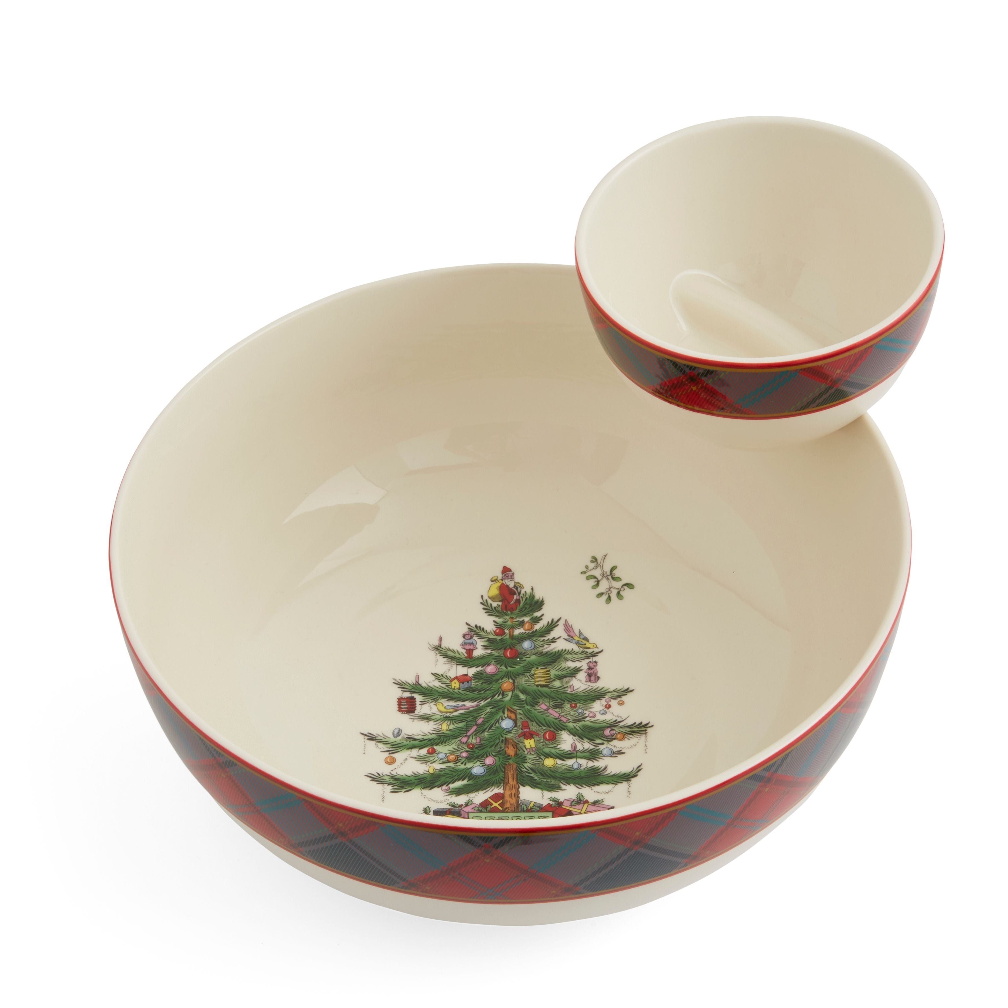  Spode Christmas Tree Tartan 2 Piece Tiered Chip & Dip - White - Bonton