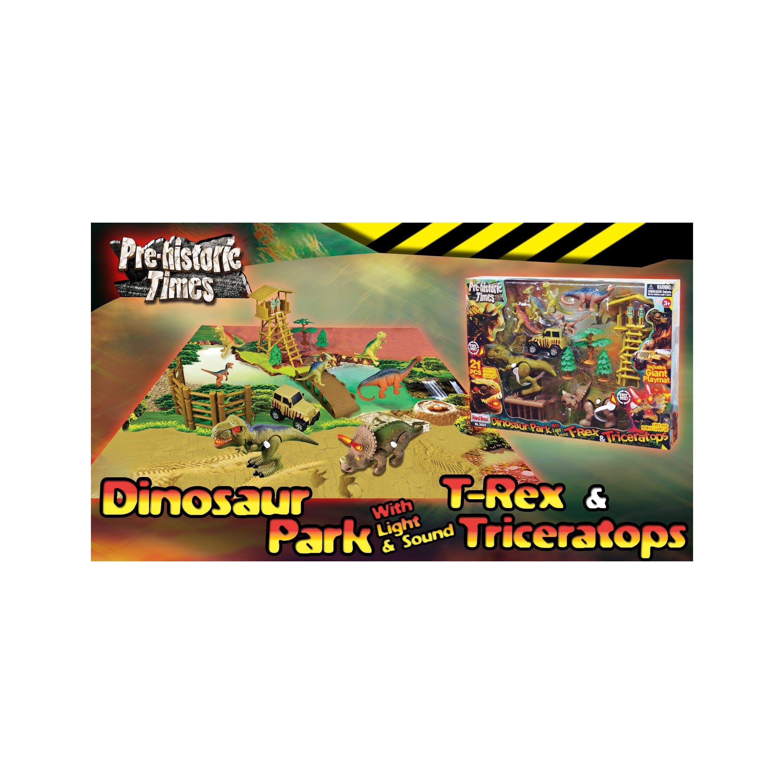  Red Box Dinosaur Park W/ Light & Sound T-Rex & Triceratops Figures - Multi - Bonton