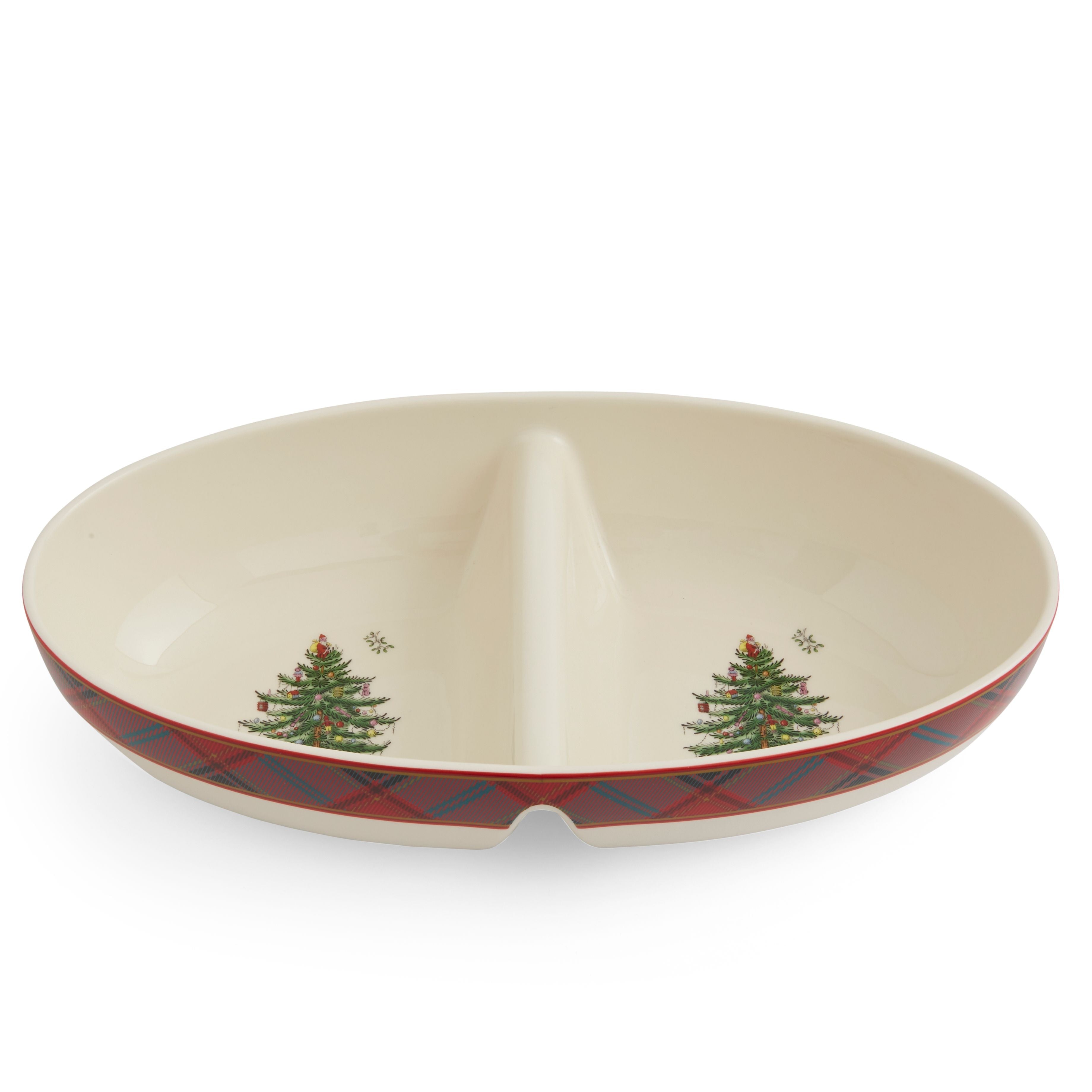  Spode Christmas Tree Tartan Oval Divided Server - White - Bonton