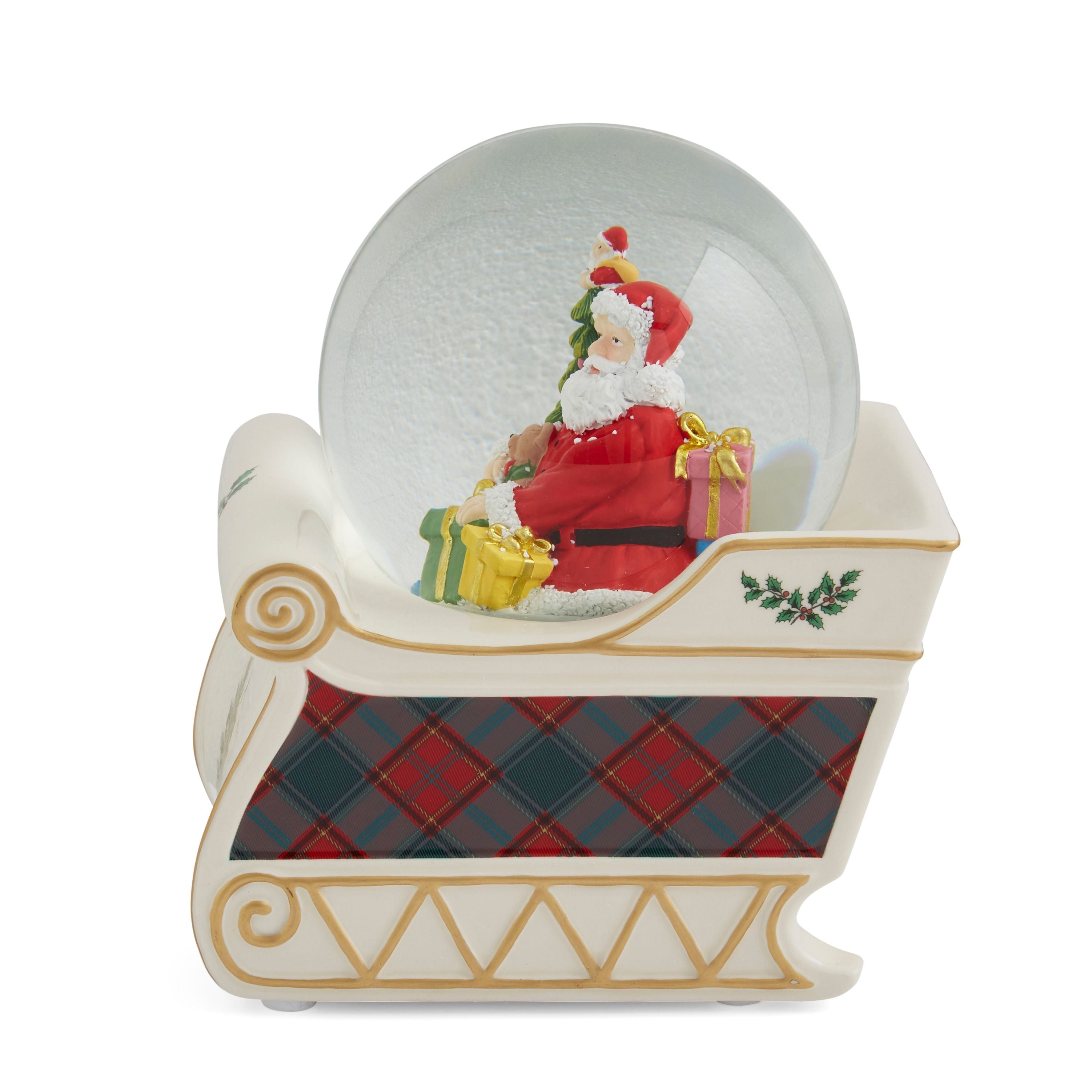  Spode Christmas Tree Santa Sleigh Snow Globe - White - Bonton