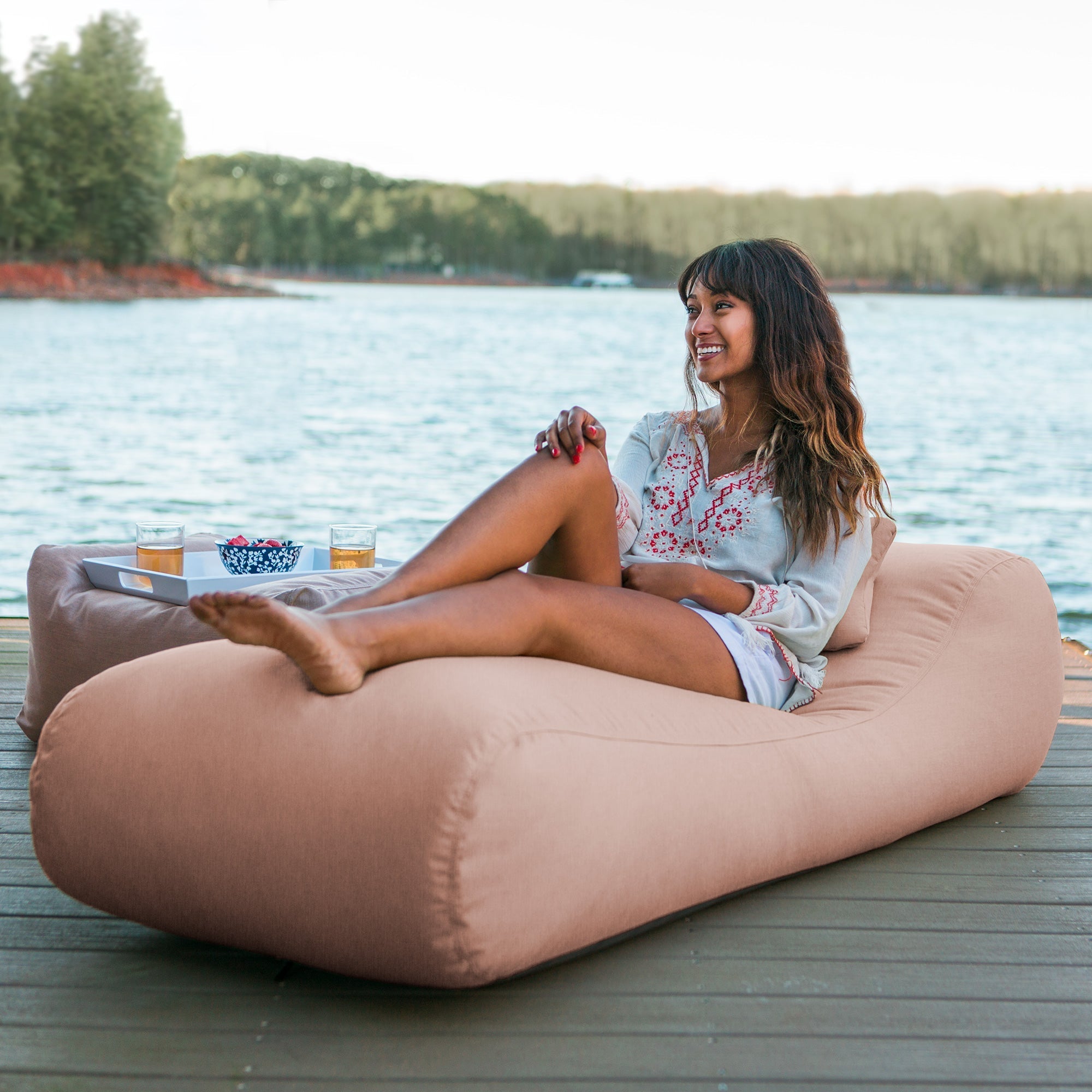  Jaxx Outdoor Bean Bag Sun Lounger with Sunbrella Cover - Petal - Bonton