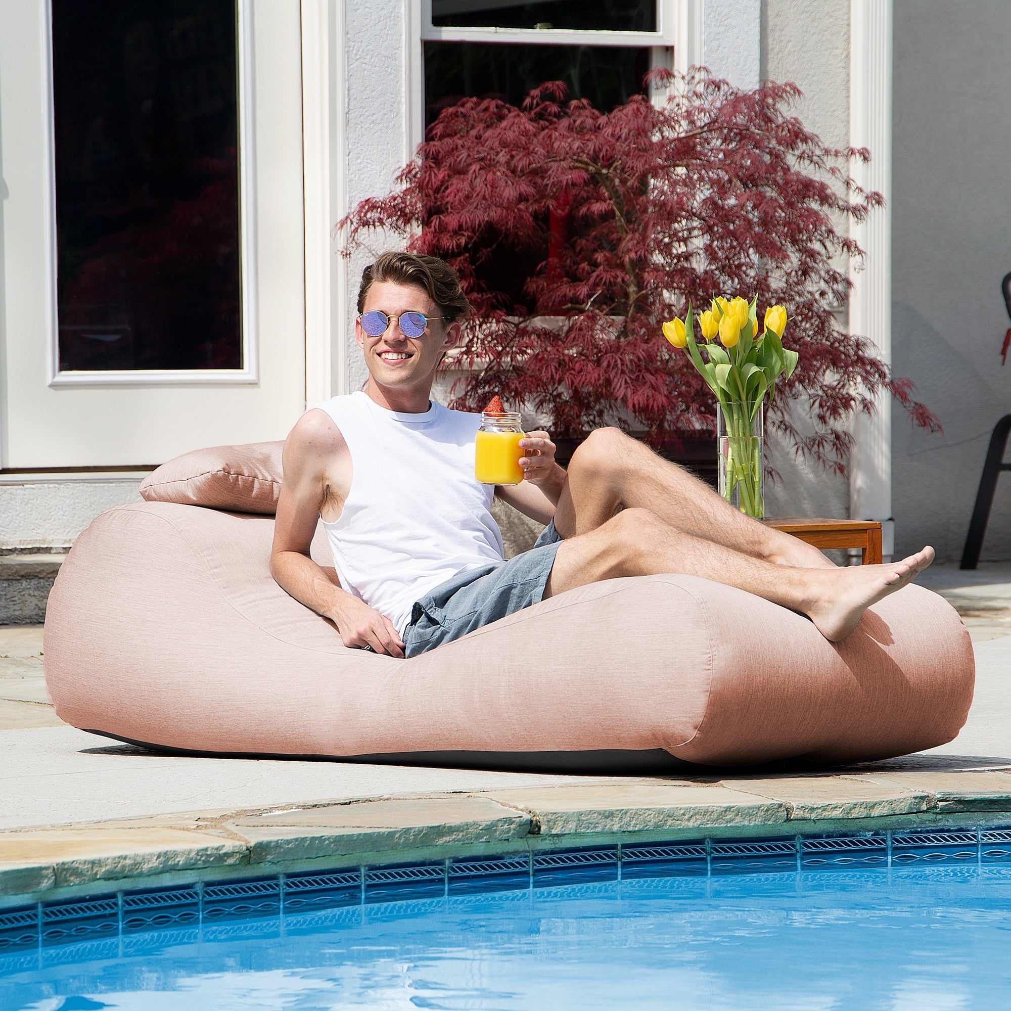  Jaxx Outdoor Bean Bag Sun Lounger with Sunbrella Cover - Petal - Bonton