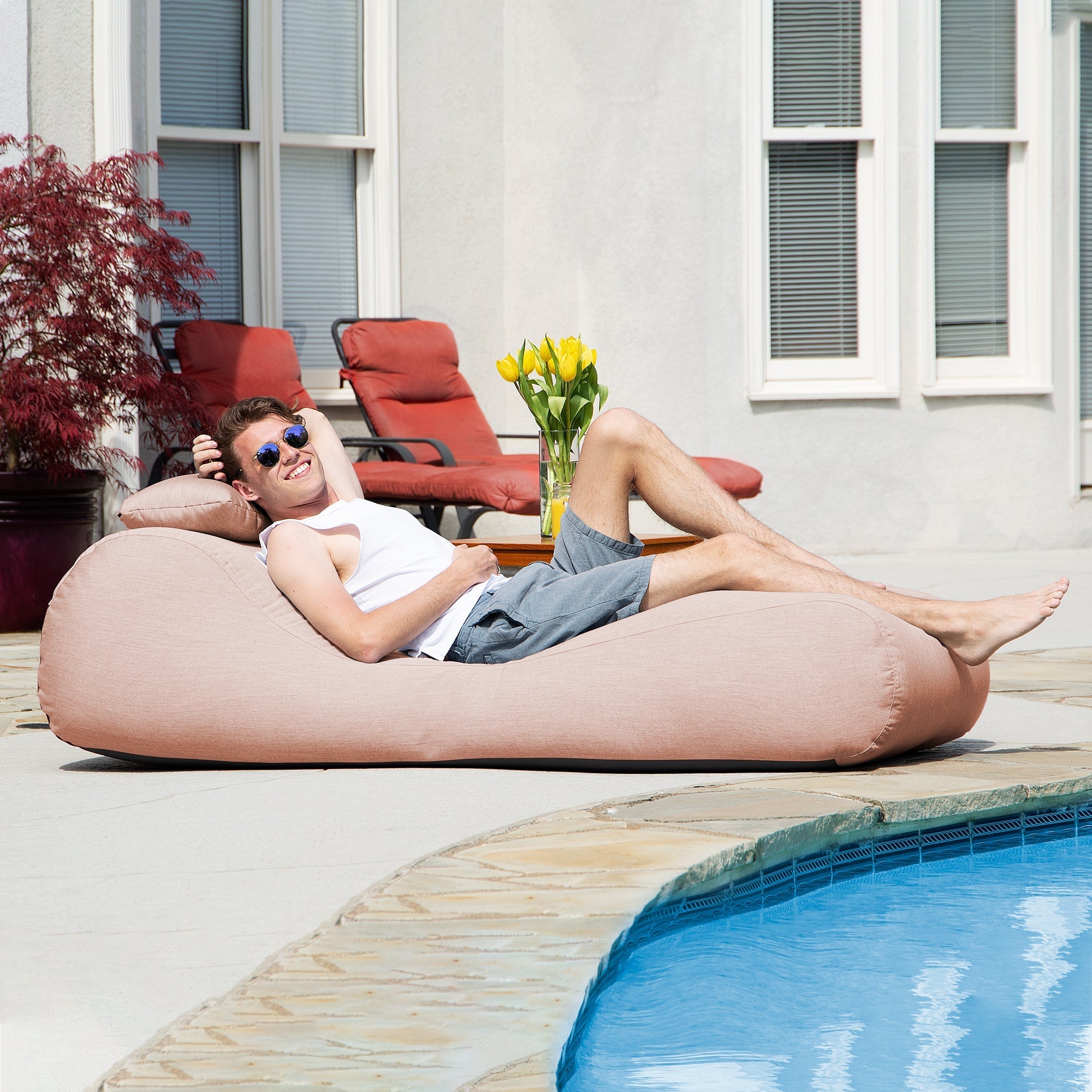  Jaxx Outdoor Bean Bag Sun Lounger with Sunbrella Cover - Petal - Bonton