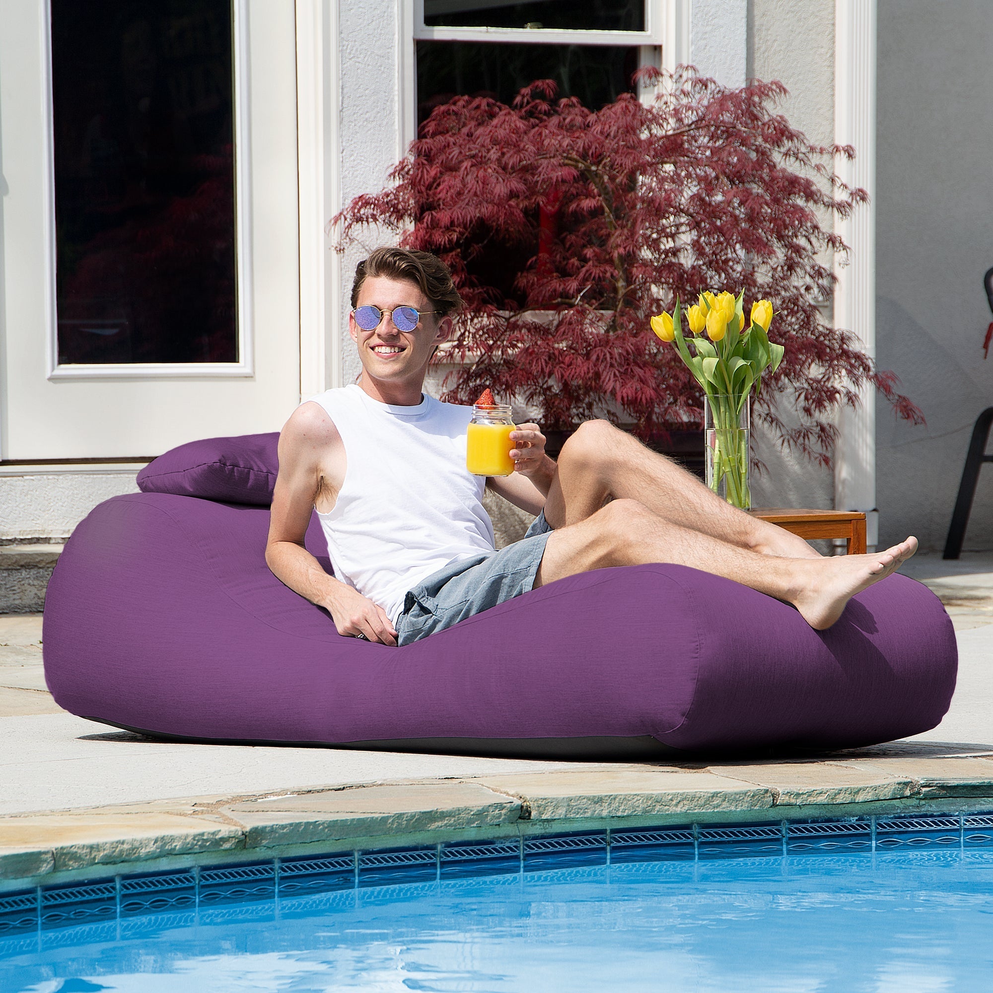  Jaxx Outdoor Bean Bag Sun Lounger with Sunbrella Cover - Iris - Bonton