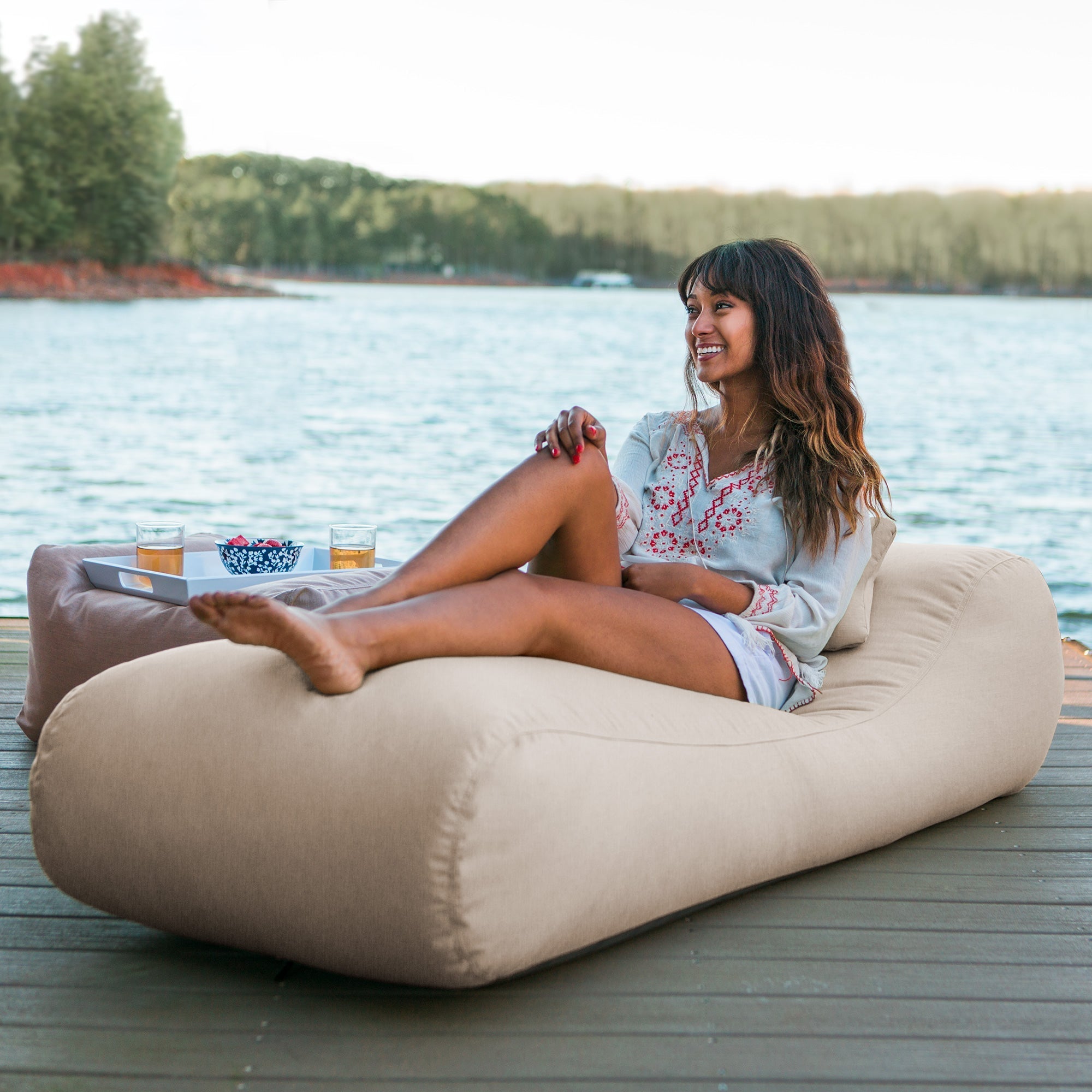  Jaxx Outdoor Bean Bag Sun Lounger with Sunbrella Cover - Flax - Bonton