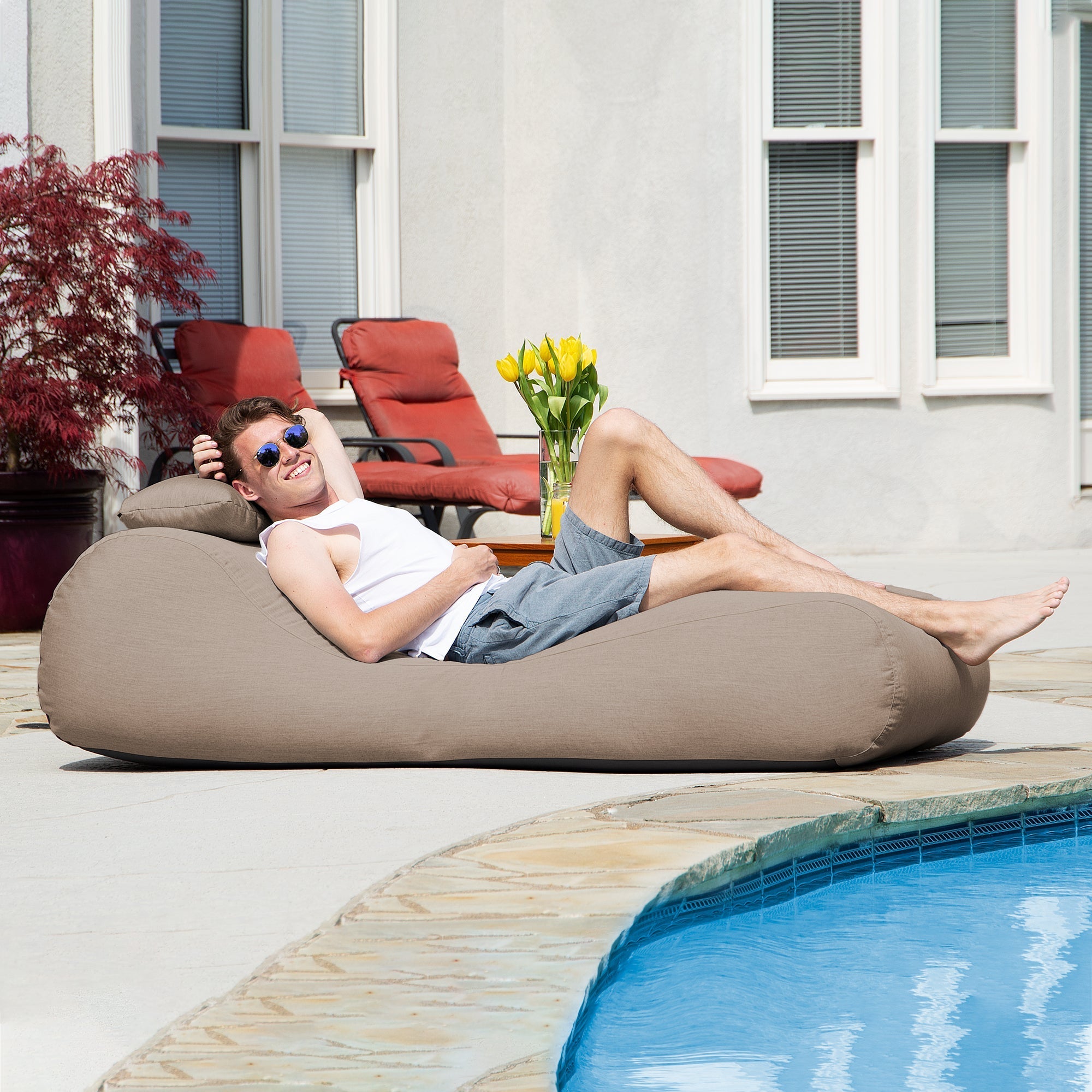  Jaxx Outdoor Bean Bag Sun Lounger with Sunbrella Cover - Flax - Bonton