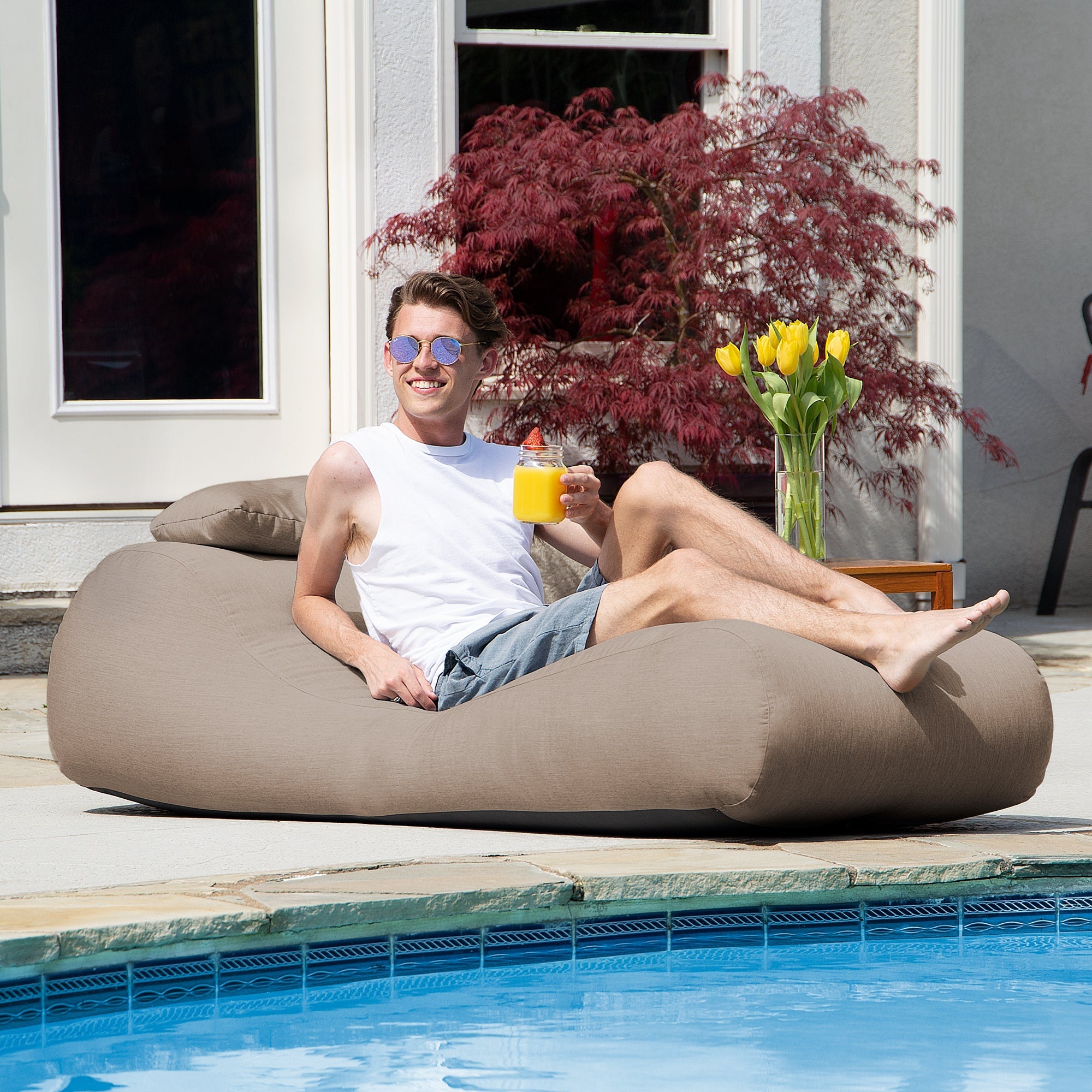  Jaxx Outdoor Bean Bag Sun Lounger with Sunbrella Cover - Flax - Bonton