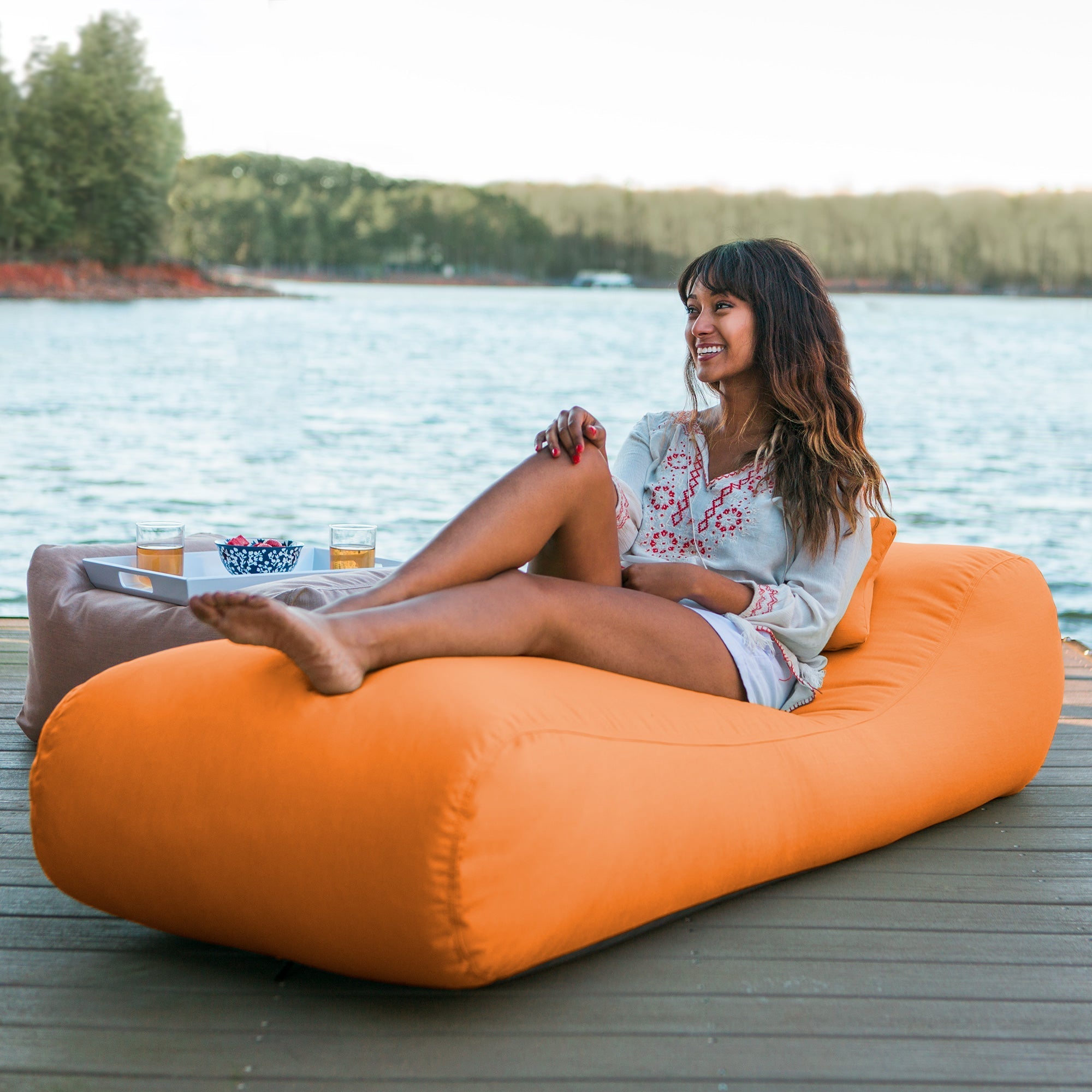  Jaxx Outdoor Bean Bag Sun Lounger with Sunbrella Cover - Tangerine - Bonton