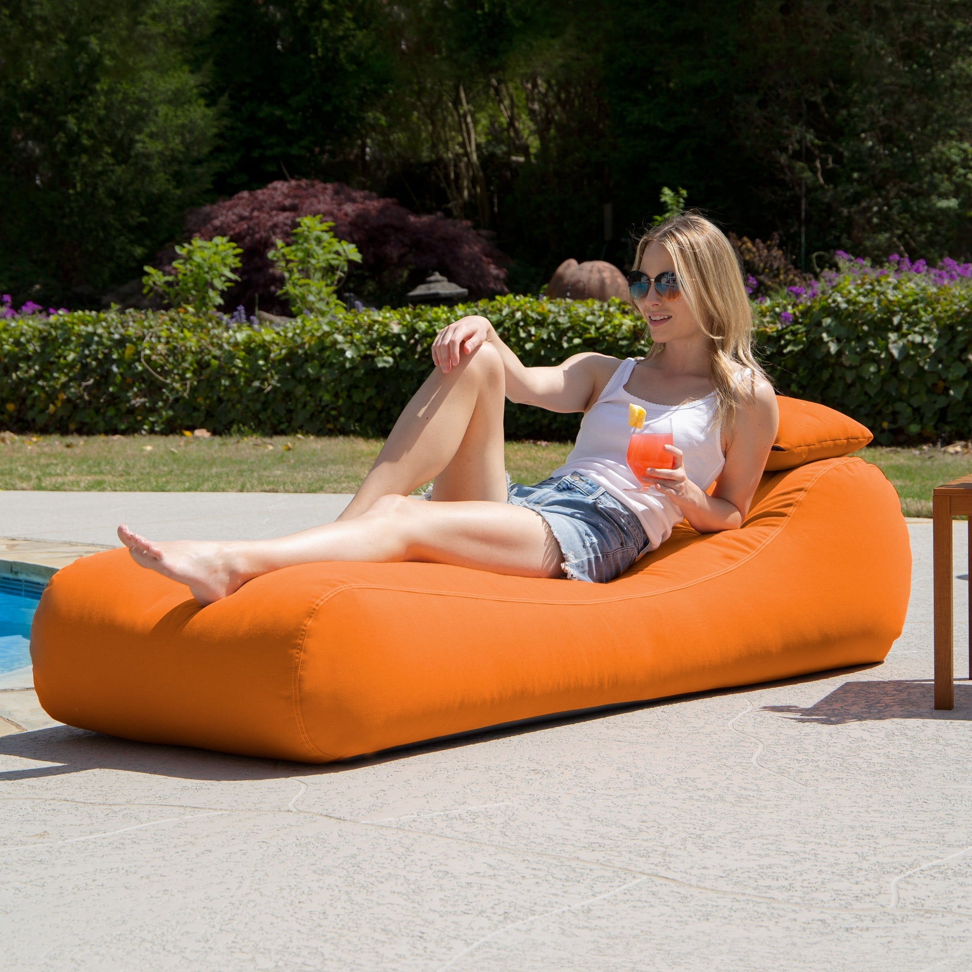  Jaxx Outdoor Bean Bag Sun Lounger with Sunbrella Cover - Tangerine - Bonton