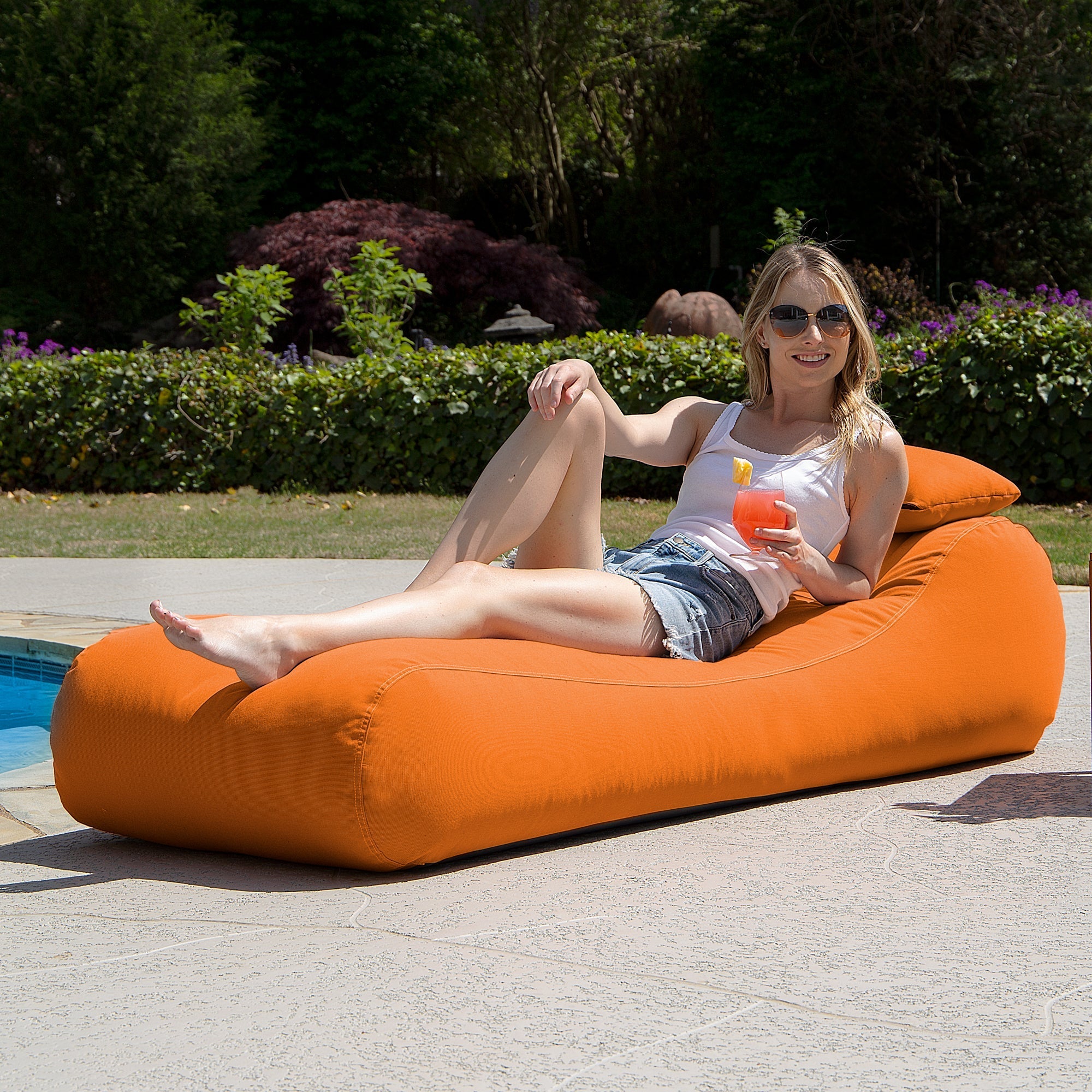  Jaxx Outdoor Bean Bag Sun Lounger with Sunbrella Cover - Tangerine - Bonton