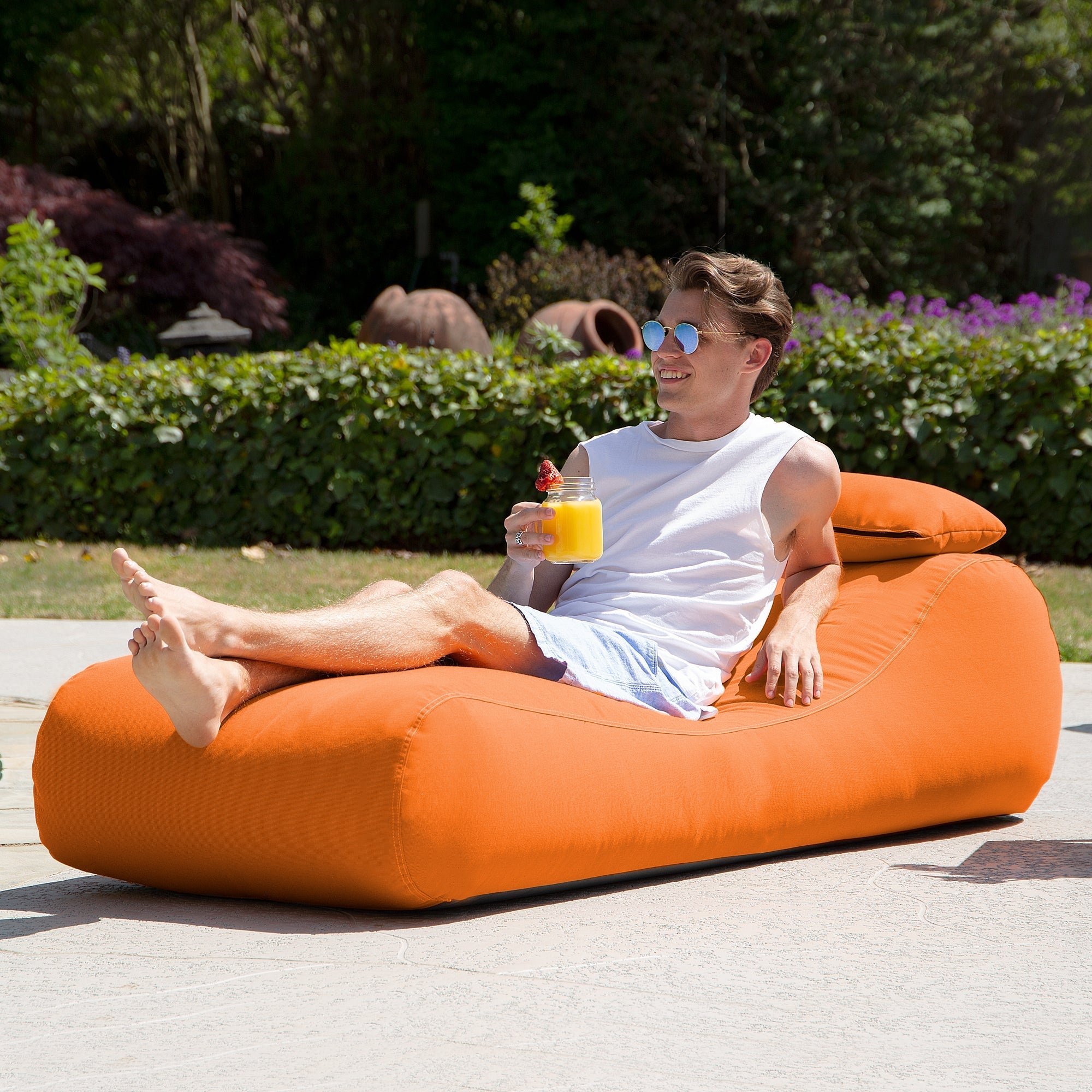  Jaxx Outdoor Bean Bag Sun Lounger with Sunbrella Cover - Tangerine - Bonton