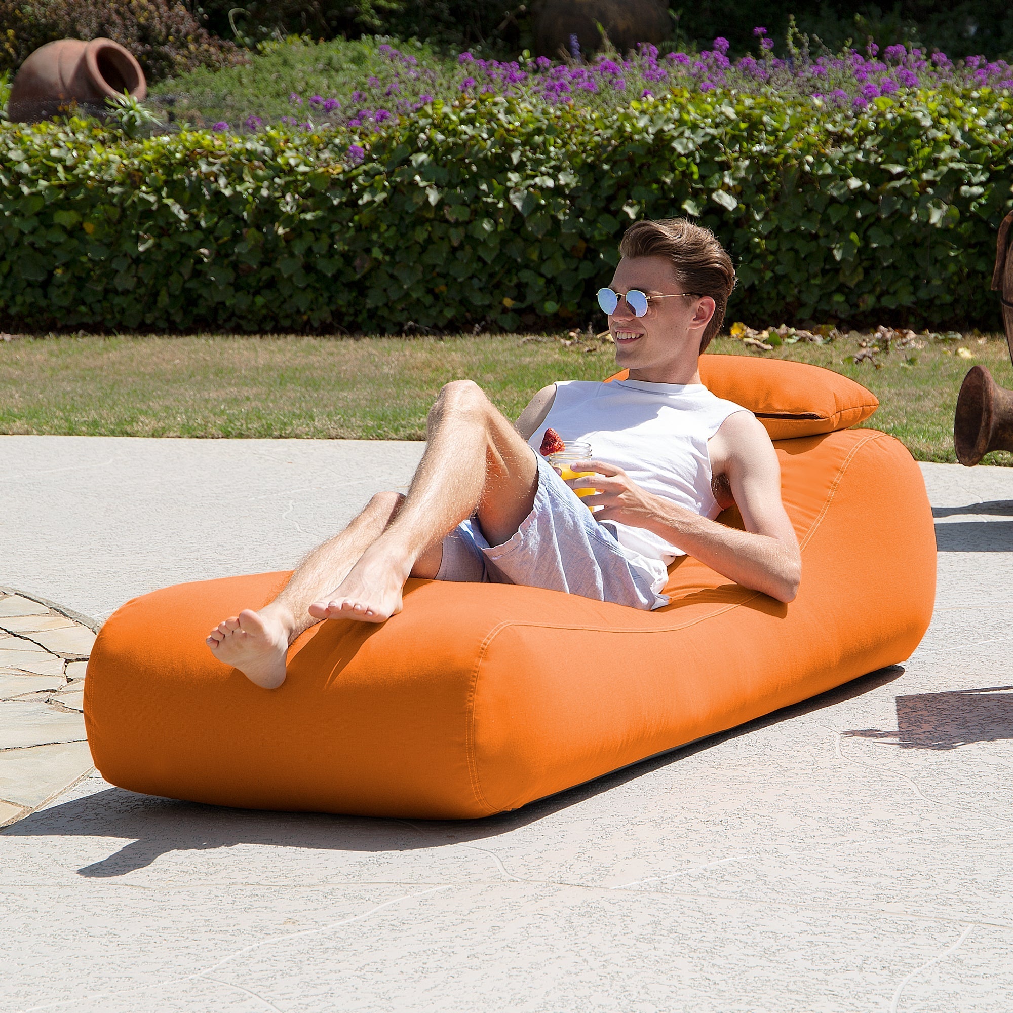  Jaxx Outdoor Bean Bag Sun Lounger with Sunbrella Cover - Tangerine - Bonton