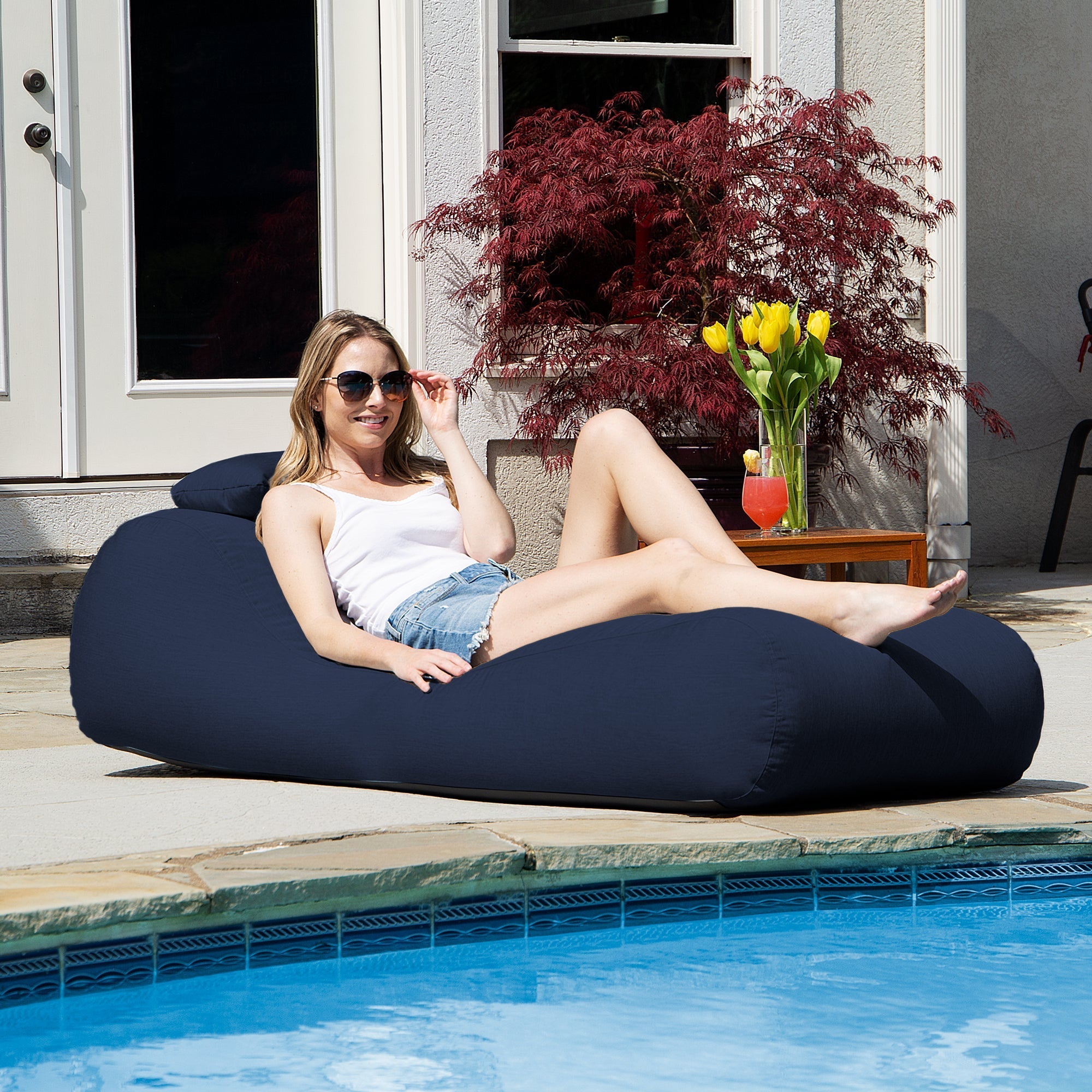  Jaxx Outdoor Bean Bag Sun Lounger with Sunbrella Cover - Indigo - Bonton