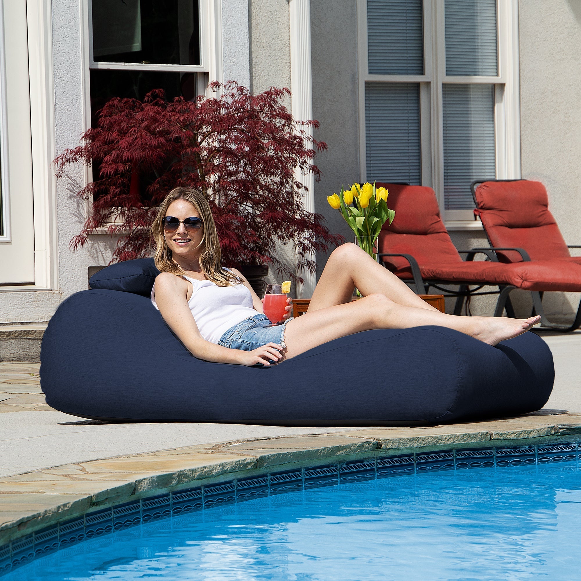  Jaxx Outdoor Bean Bag Sun Lounger with Sunbrella Cover - Indigo - Bonton