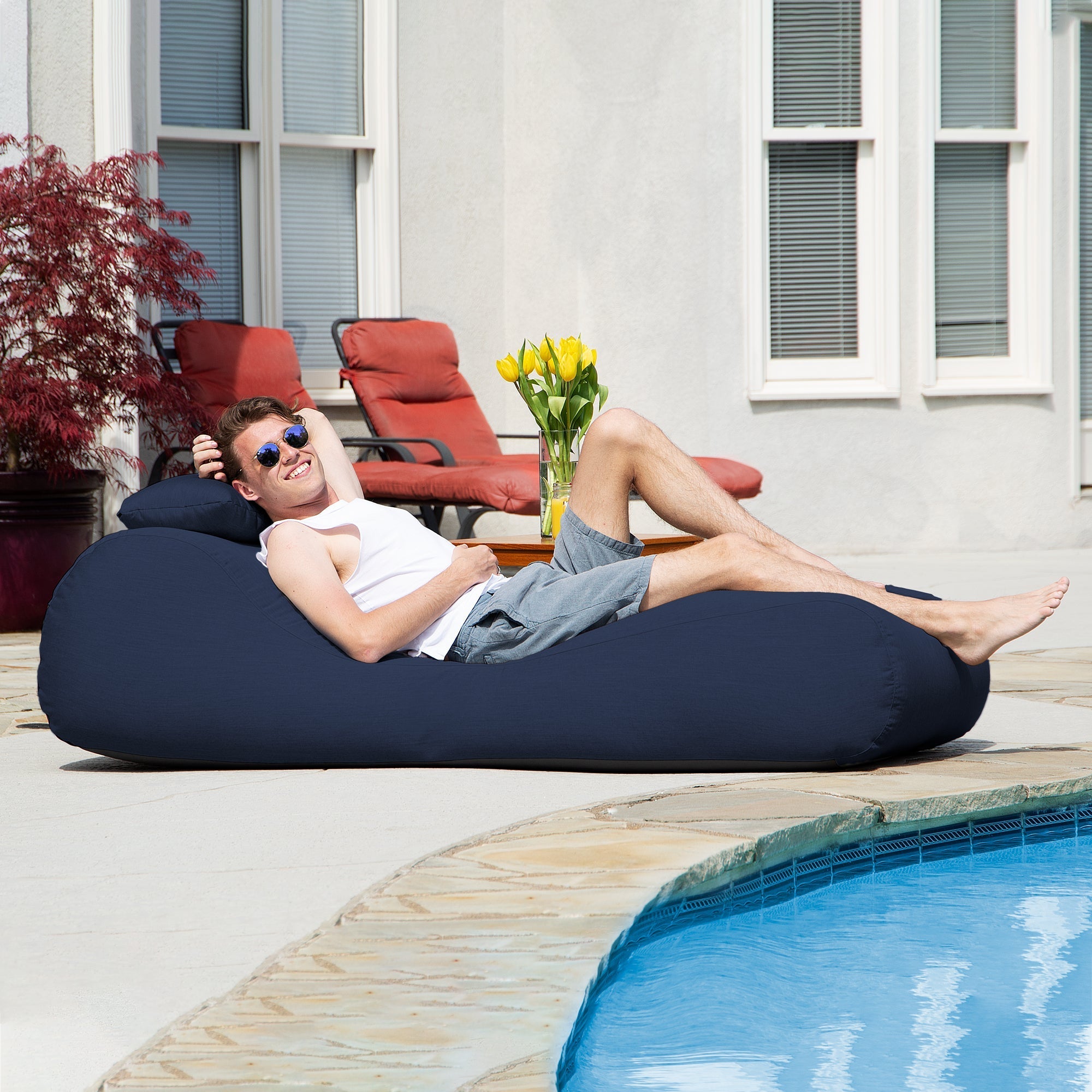  Jaxx Outdoor Bean Bag Sun Lounger with Sunbrella Cover - Indigo - Bonton