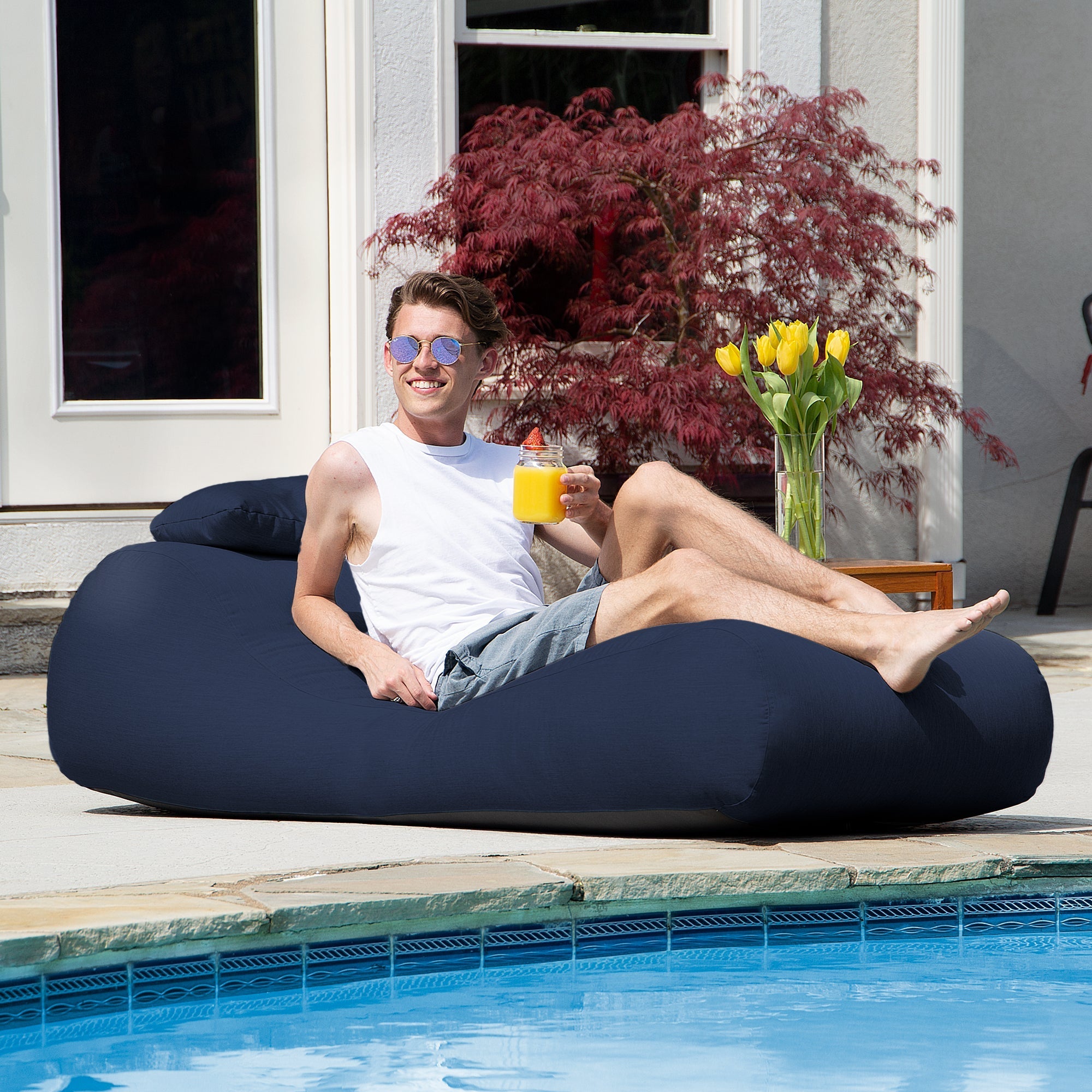  Jaxx Outdoor Bean Bag Sun Lounger with Sunbrella Cover - Indigo - Bonton