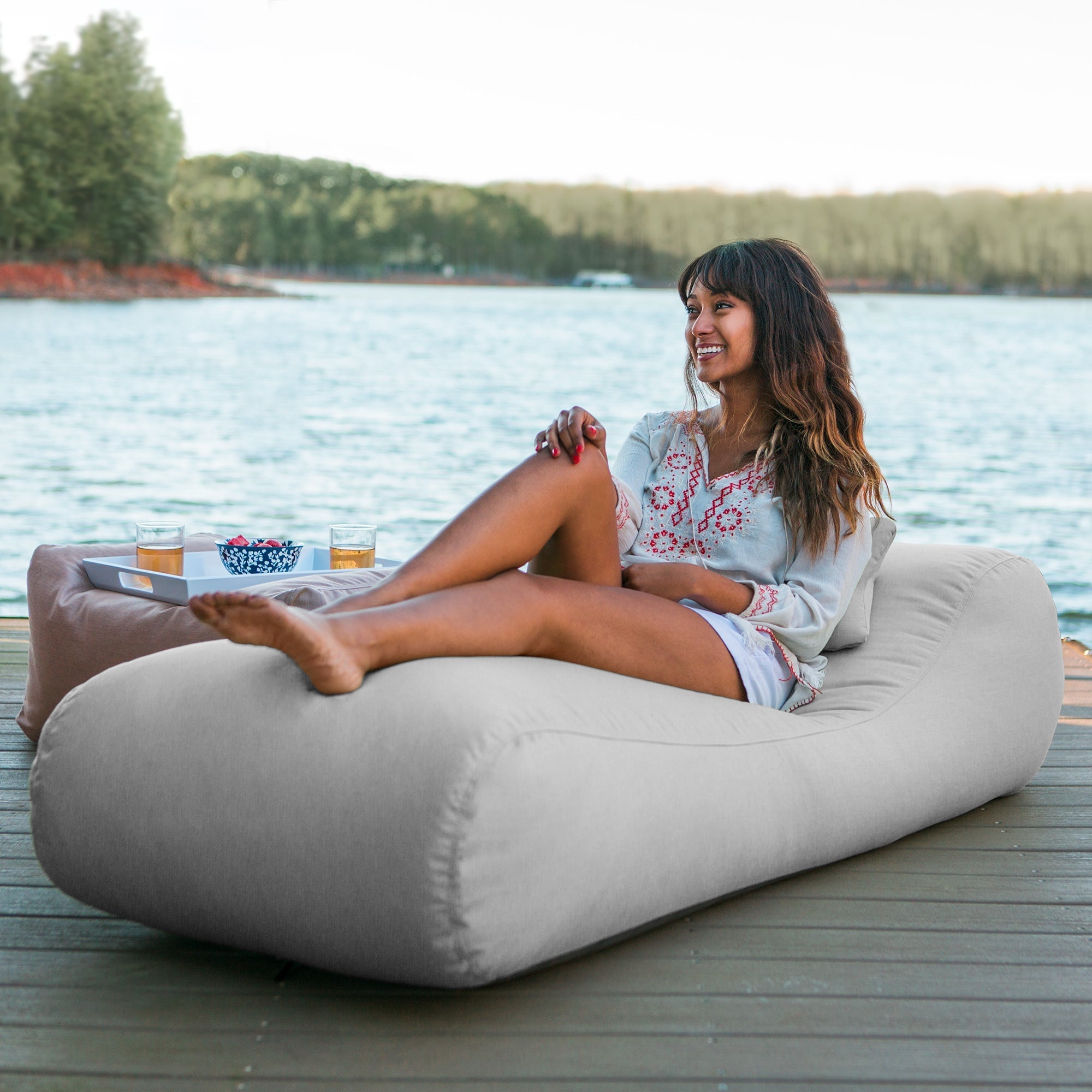  Jaxx Outdoor Bean Bag Sun Lounger with Sunbrella Cover - Granite - Bonton