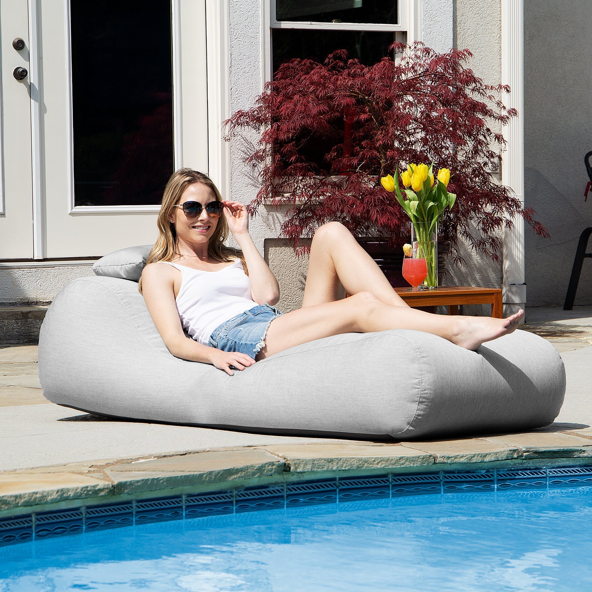  Jaxx Outdoor Bean Bag Sun Lounger with Sunbrella Cover - Granite - Bonton