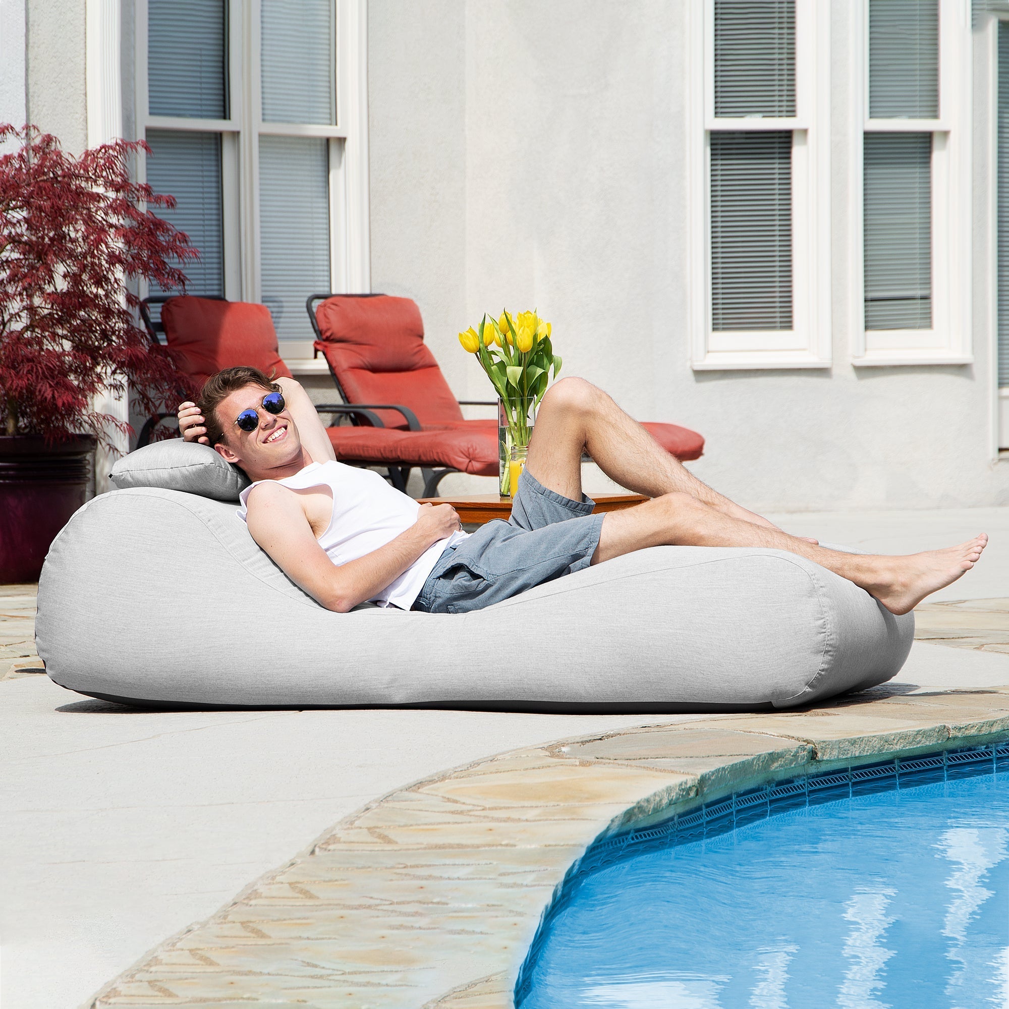  Jaxx Outdoor Bean Bag Sun Lounger with Sunbrella Cover - Granite - Bonton