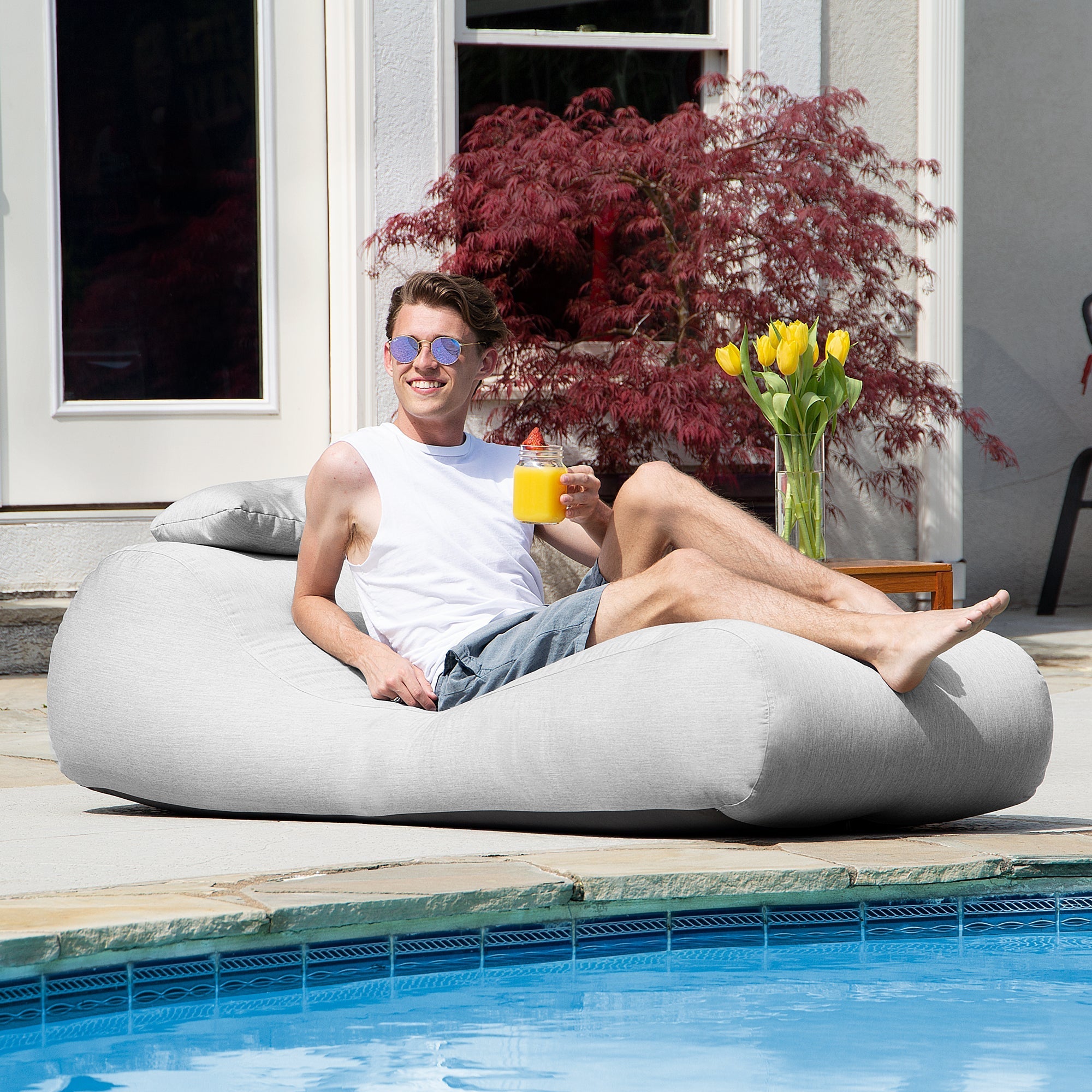  Jaxx Outdoor Bean Bag Sun Lounger with Sunbrella Cover - Granite - Bonton