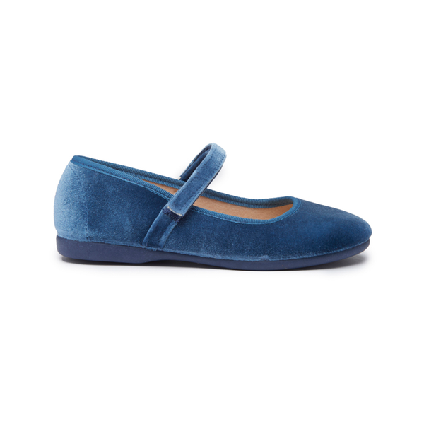  Childrenchic Classic Velvet Mary Janes in Blue - Blue - Bonton