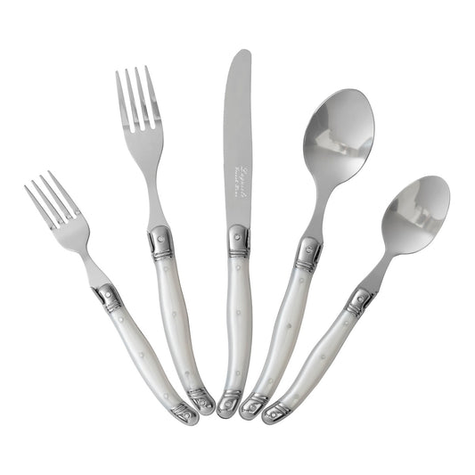 Laguiole 20 Piece Stainless Steel Flatware Set, Service for 4, Pearl White