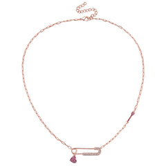 Children's 14k Gold Plated With Ruby & Cubic Zirconia Heart Charm Dangle Paperclip Adjustable Length Necklace