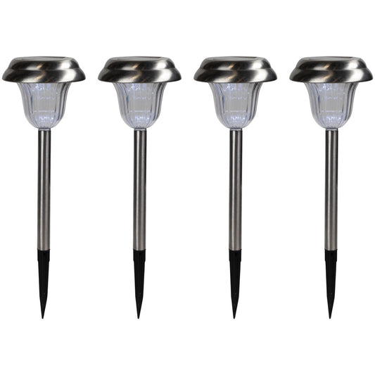 Set of 4 Stainless Steel Solar Powered LED Pathway Markers  15"