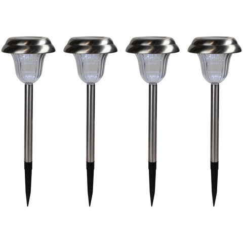 Set of 4 Stainless Steel Solar Powered LED Pathway Markers  15"