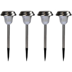 Set of 4 Stainless Steel Solar Powered LED Pathway Markers  15"