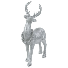 Standing Glitter Reindeer Christmas Decoration - 10.75" - Silver Finish