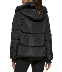 Faux Memory Short Puffer W Plush Faux Fur Trimmed Hood